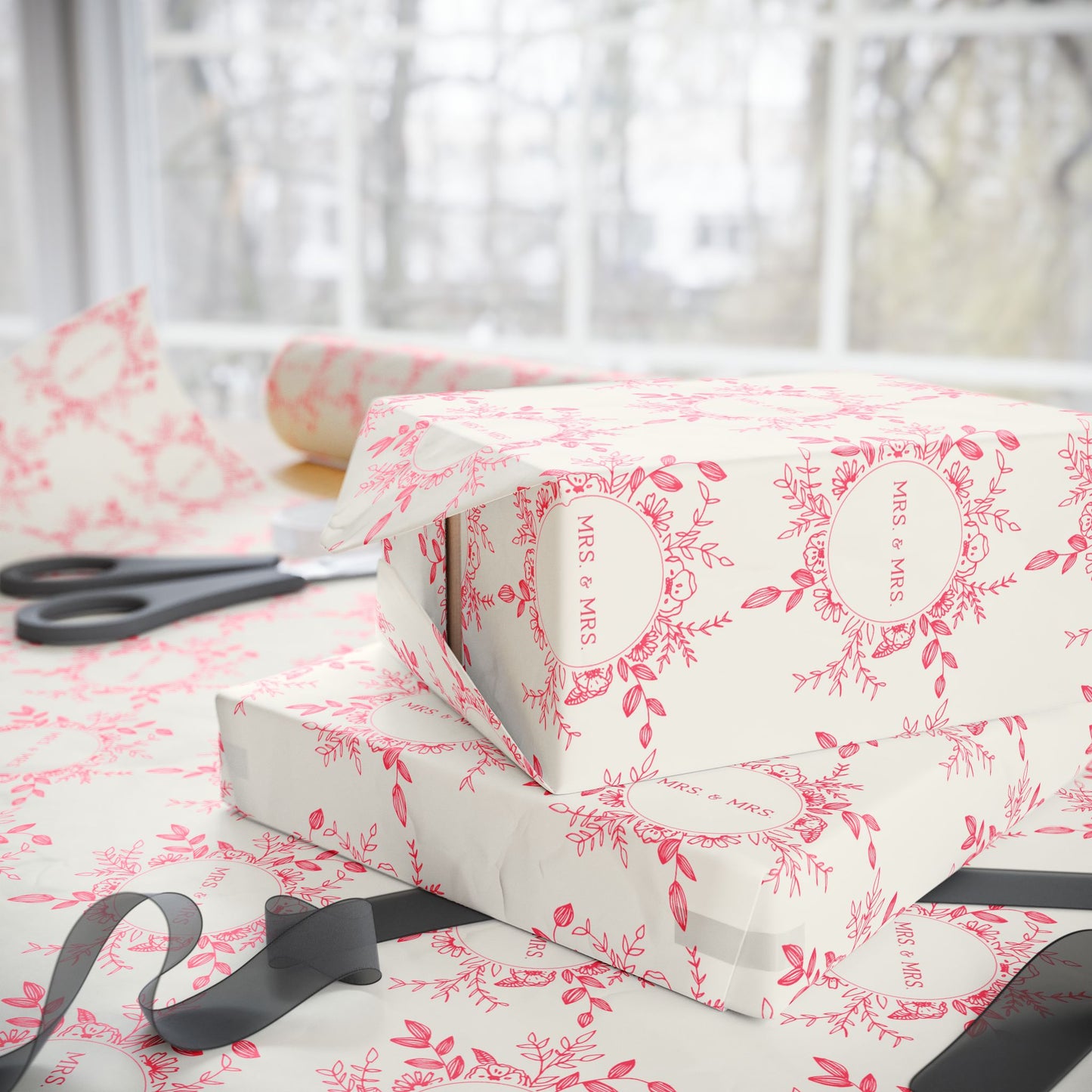 Charming Mrs & Mrs Pink and White Wrapping Paper