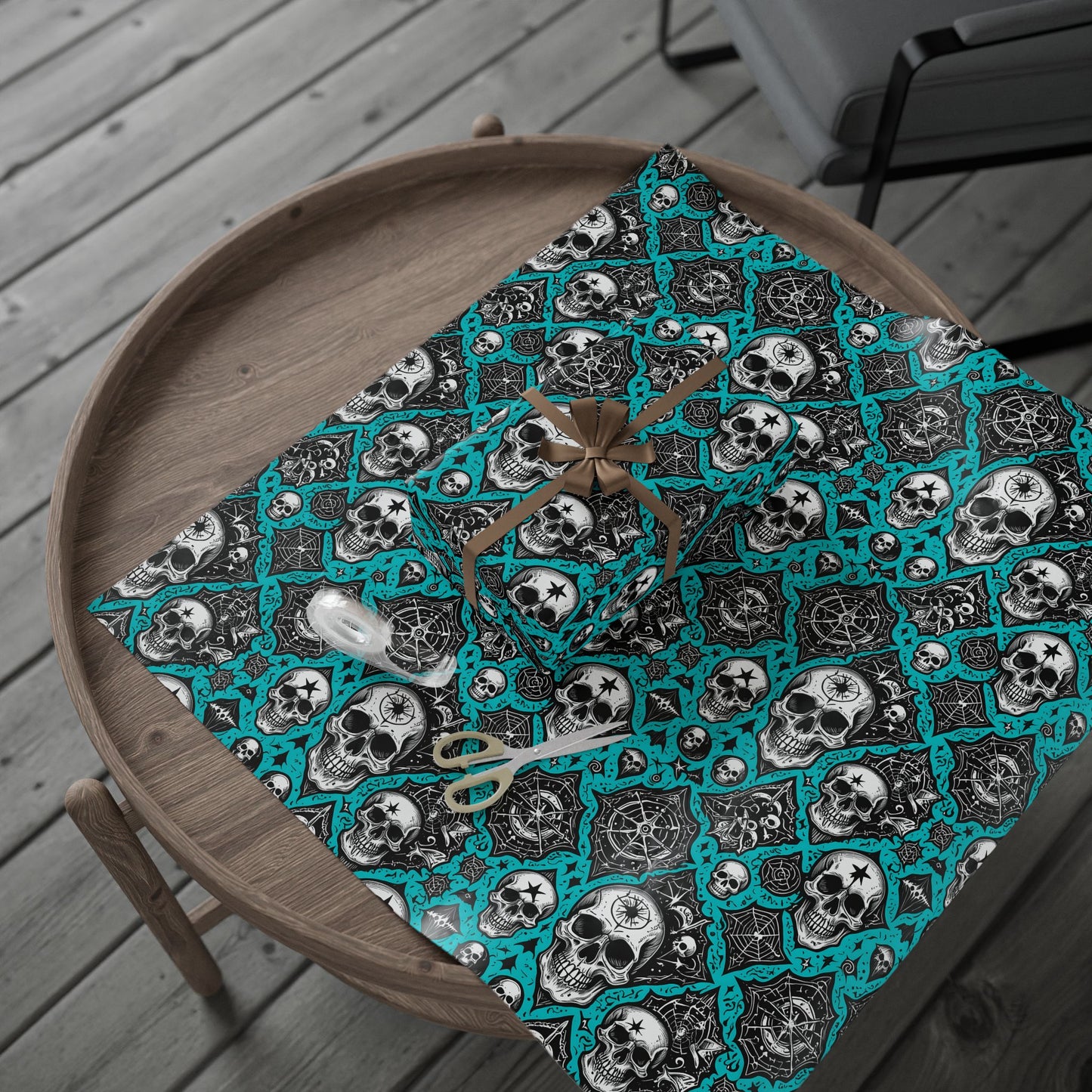 Blue Gothic Skull Wrapping Paper