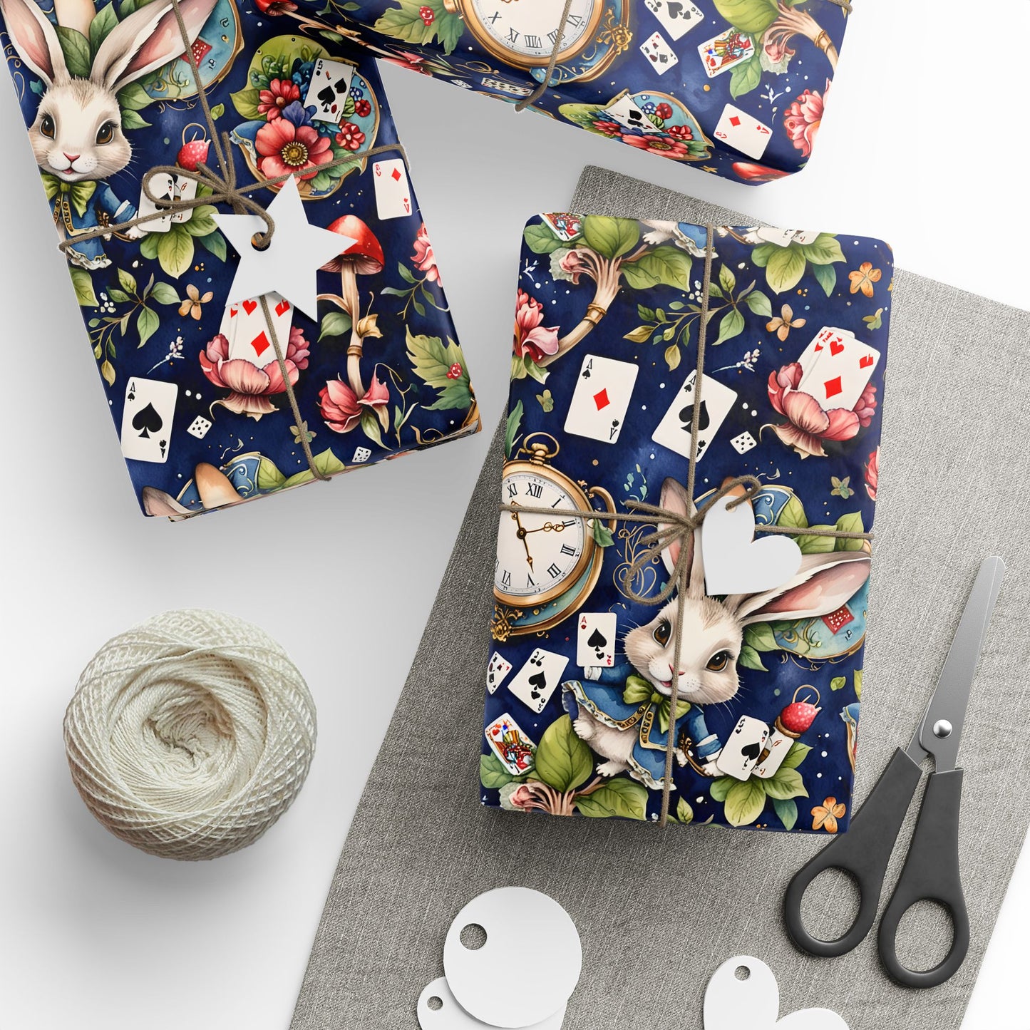 Enchanting Navy Gift Wrap inspired by Alice in Wonderland