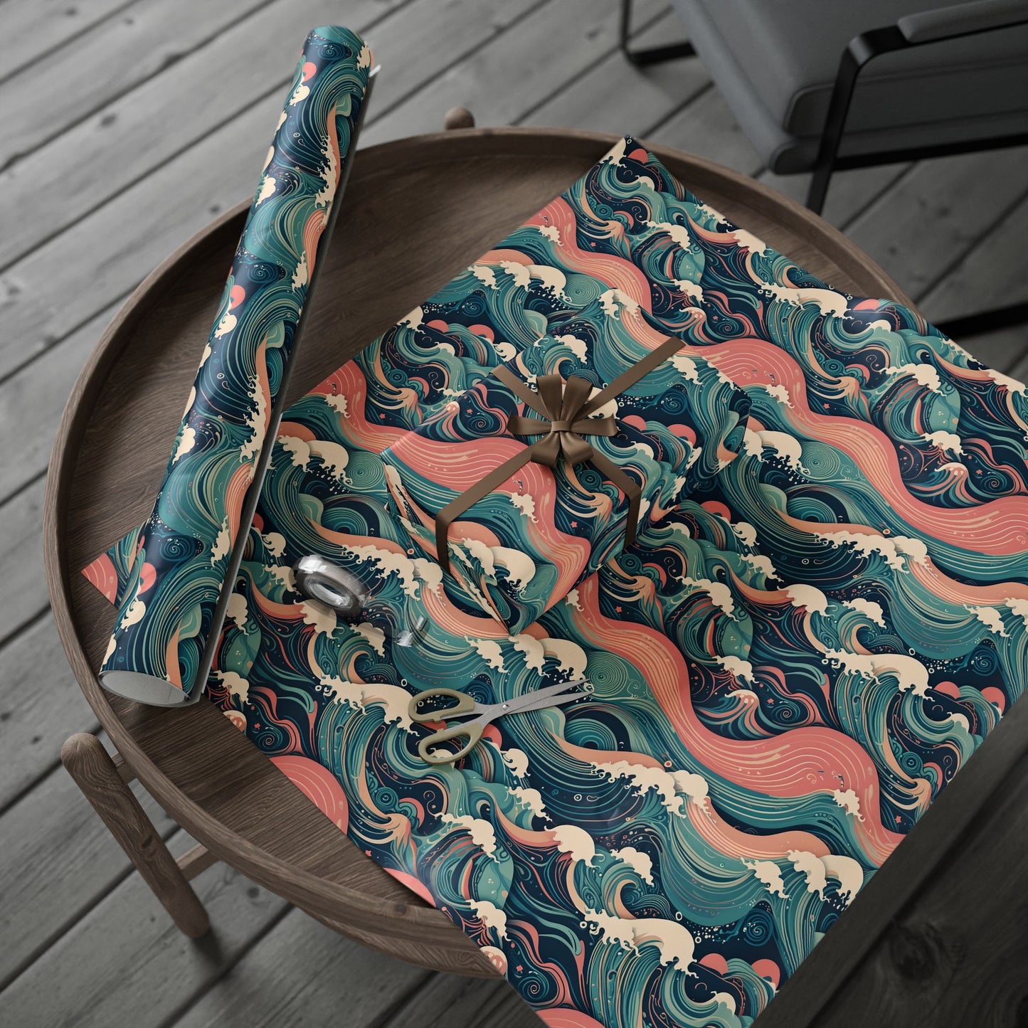 Ocean Wave Wrapping Papers - pink and blue