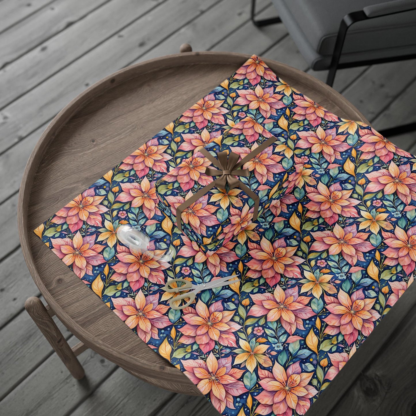 Pink and Yellow Flowers on Blue Background