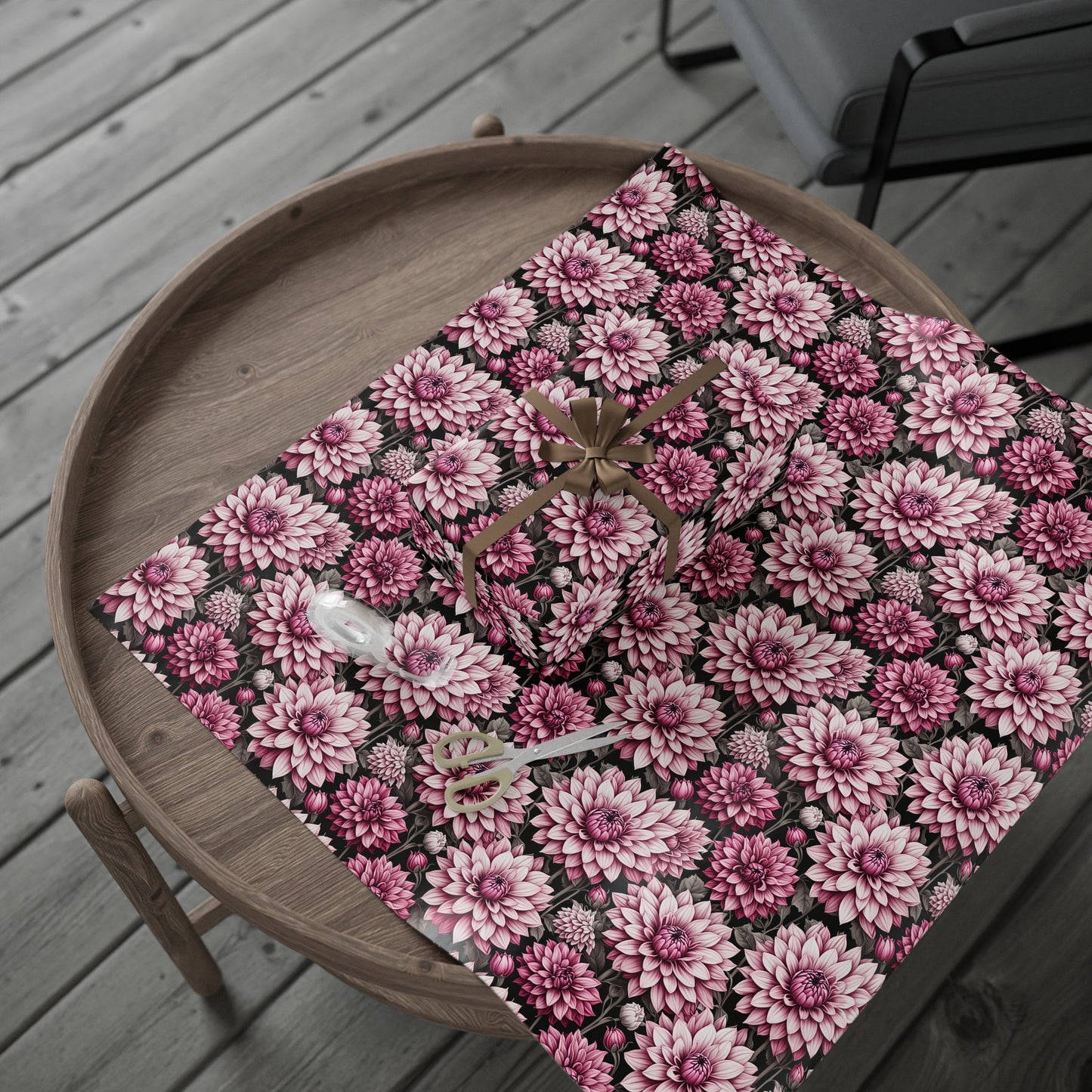 Dahlia Fields of Pink White Black Gift Wrapping Paper