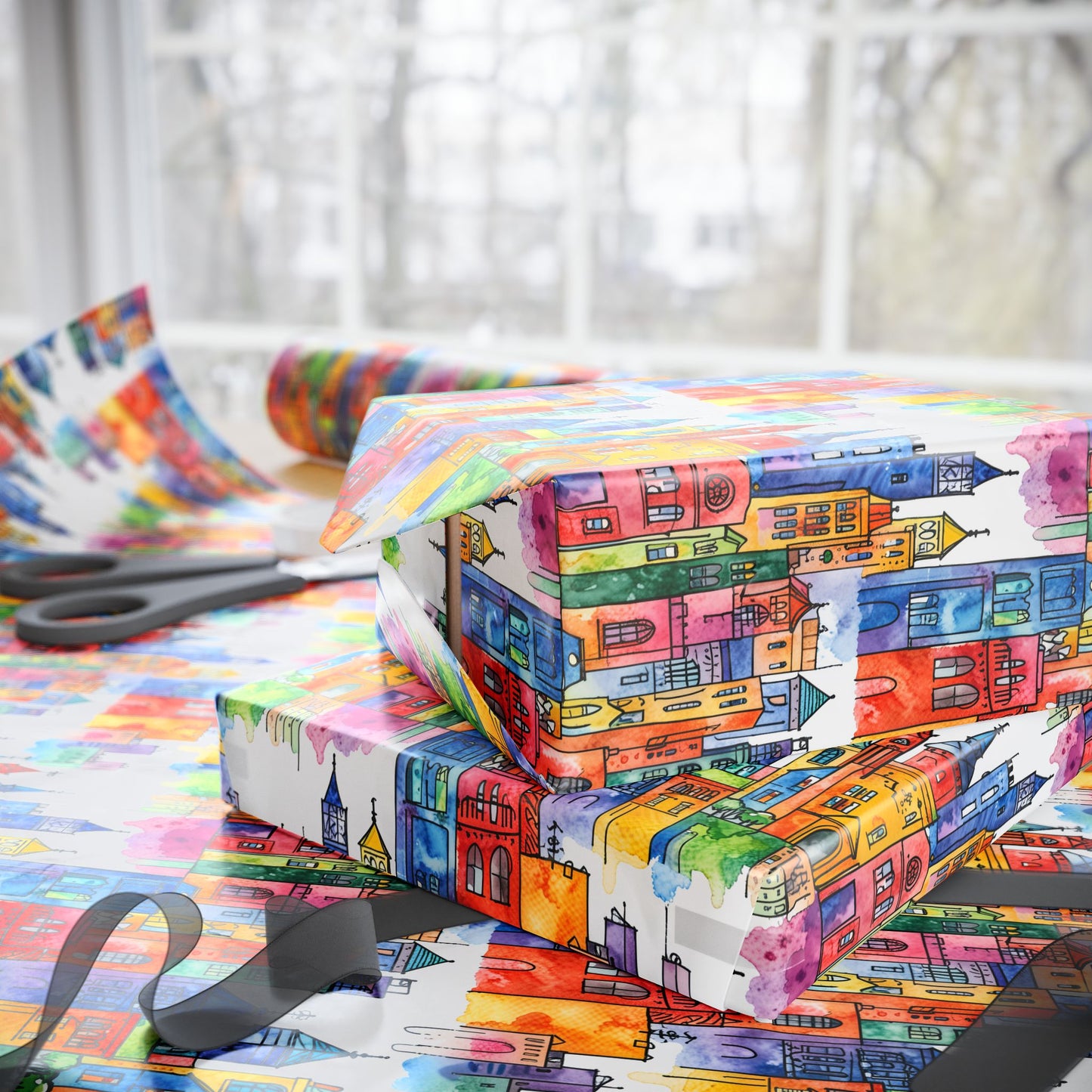 Colorful Cityscape Wrapping Paper - Gift Wrap
