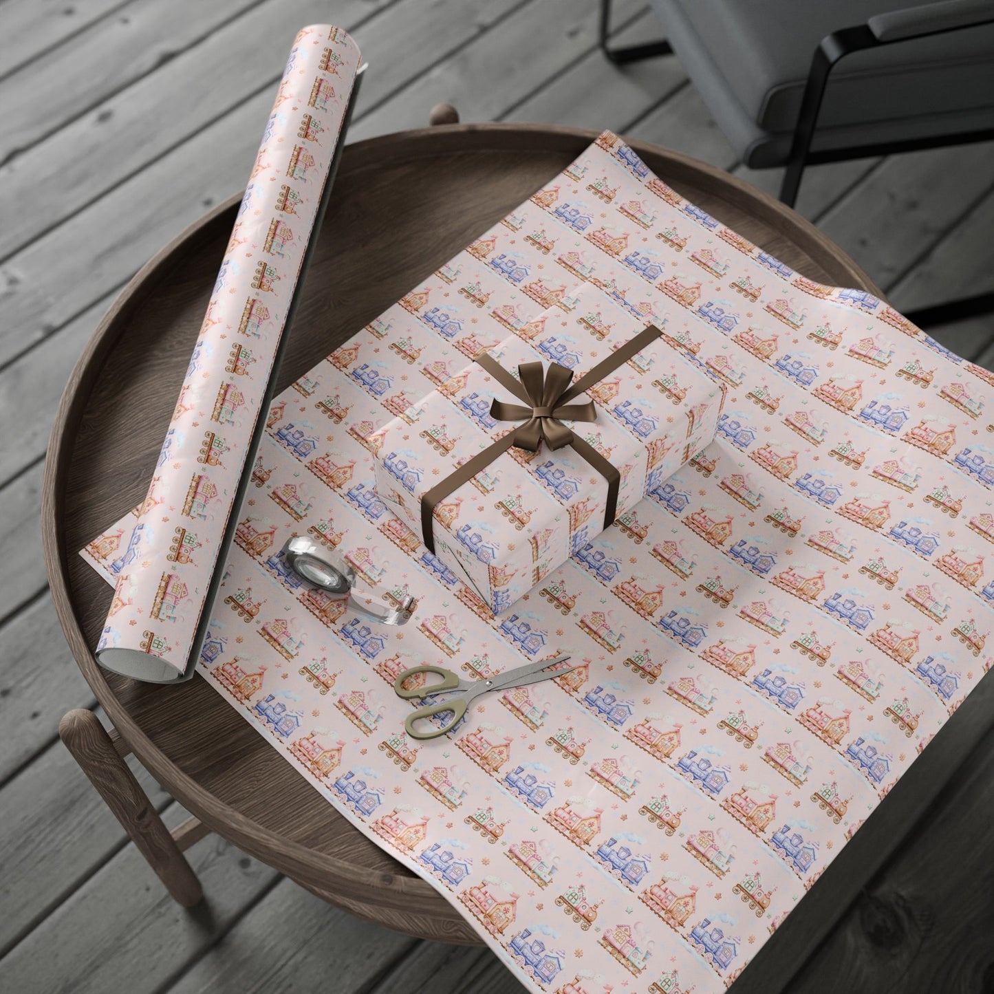 Candy Caboose Express – Gingerbread Train Wrapping Paper