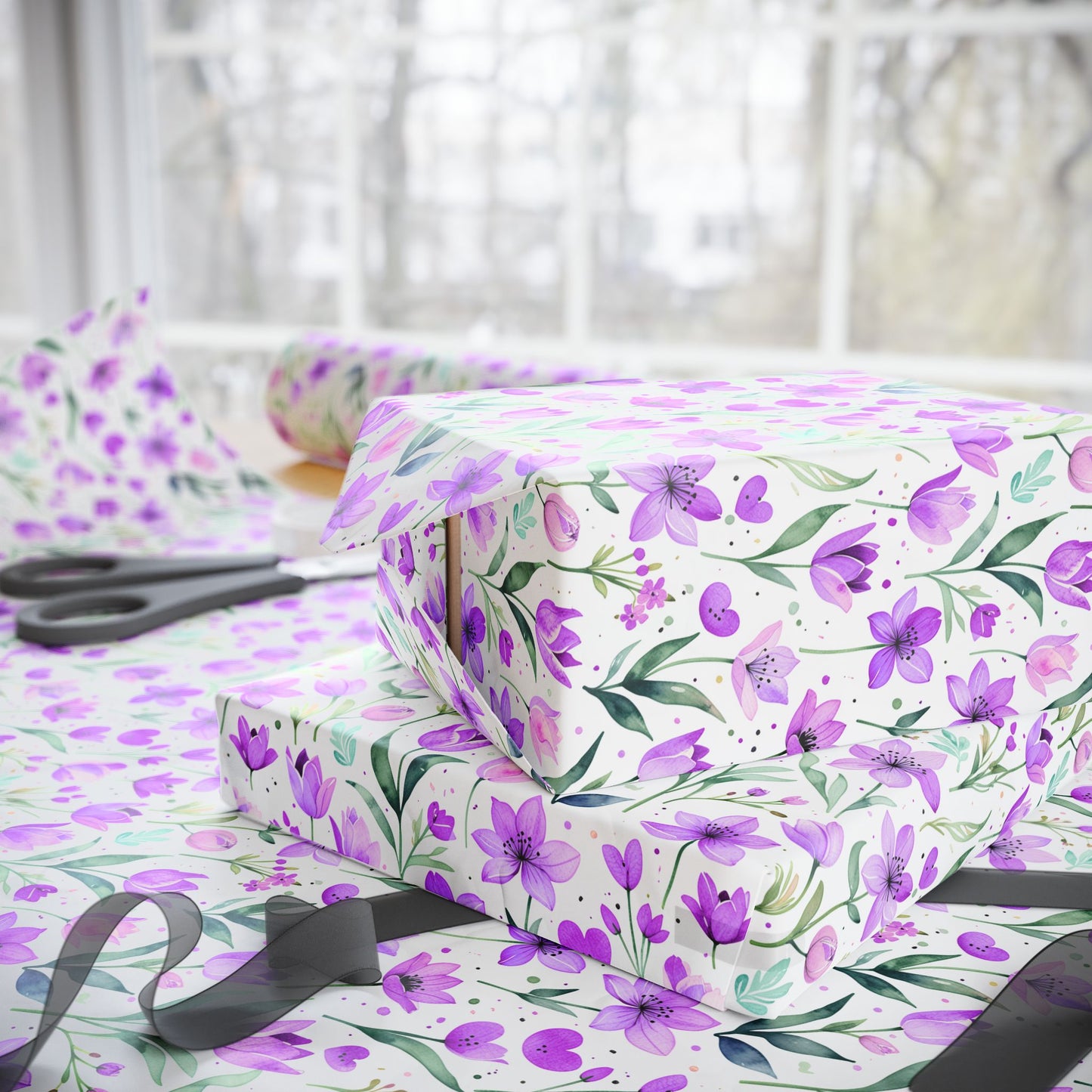 Purple Floral Gift Wrap Rolls