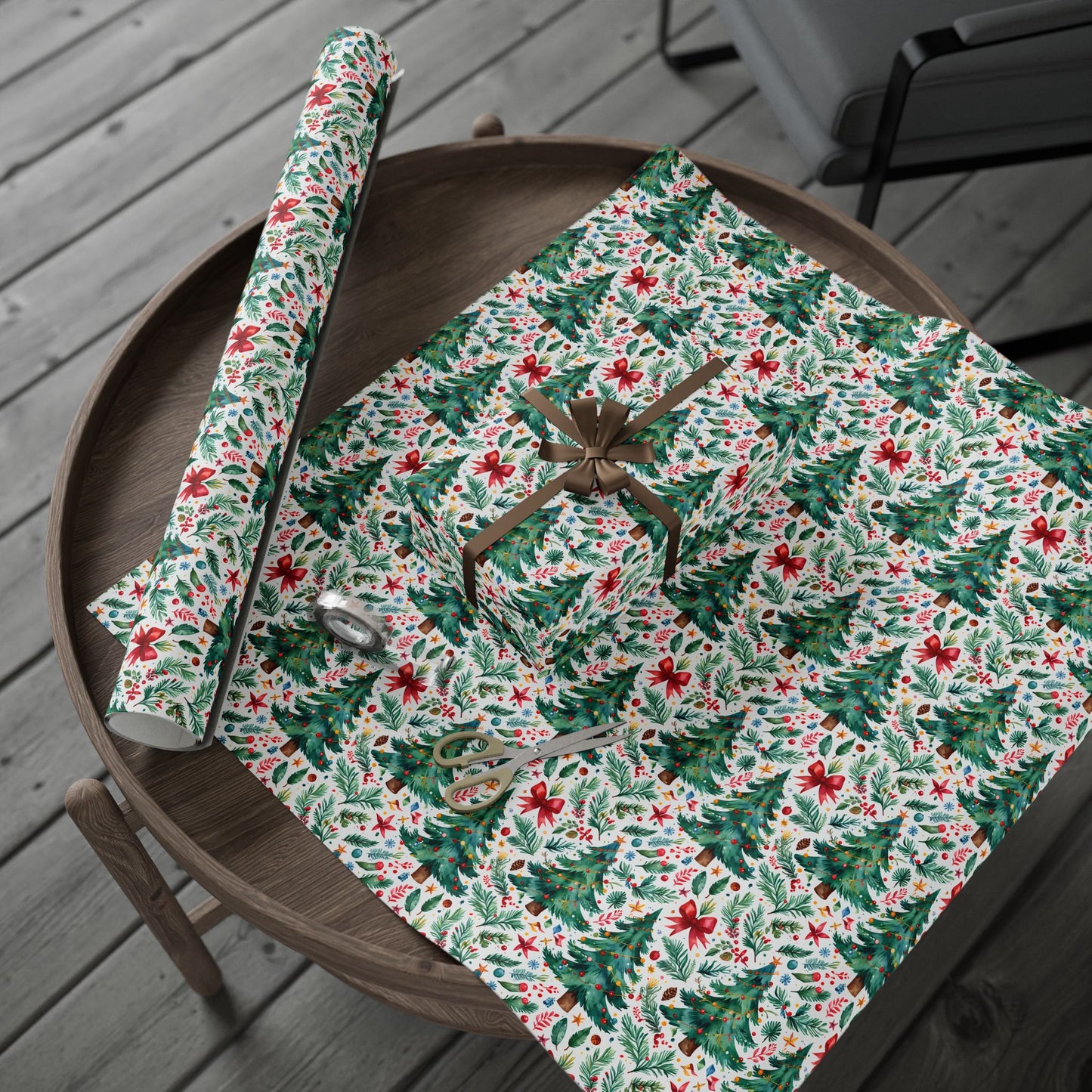 Merry & Bright Botanicals – Watercolor Tree & Garland Wrapping Paper