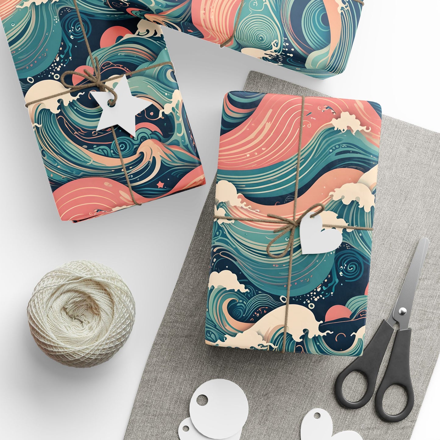 Ocean Wave Wrapping Papers - pink and blue