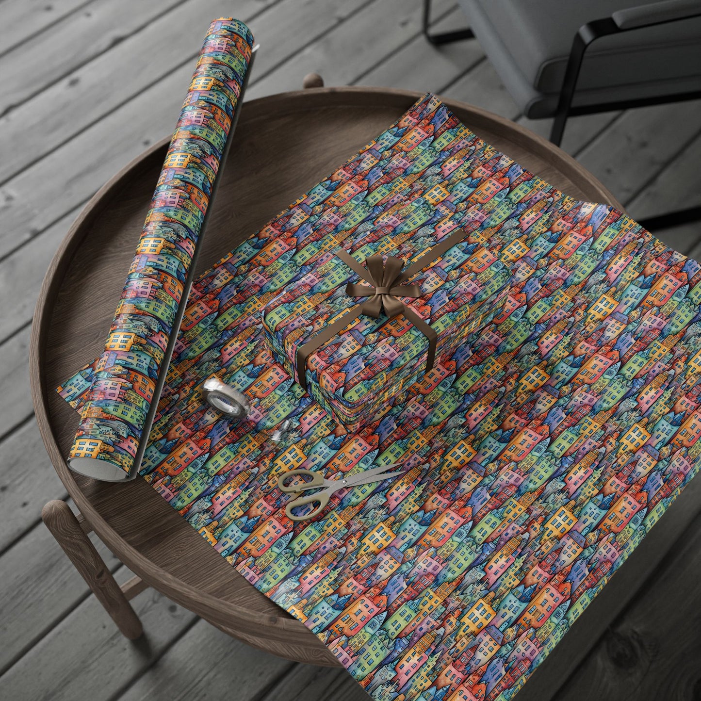 Colorful Pastel Cityscape Wrapping Paper