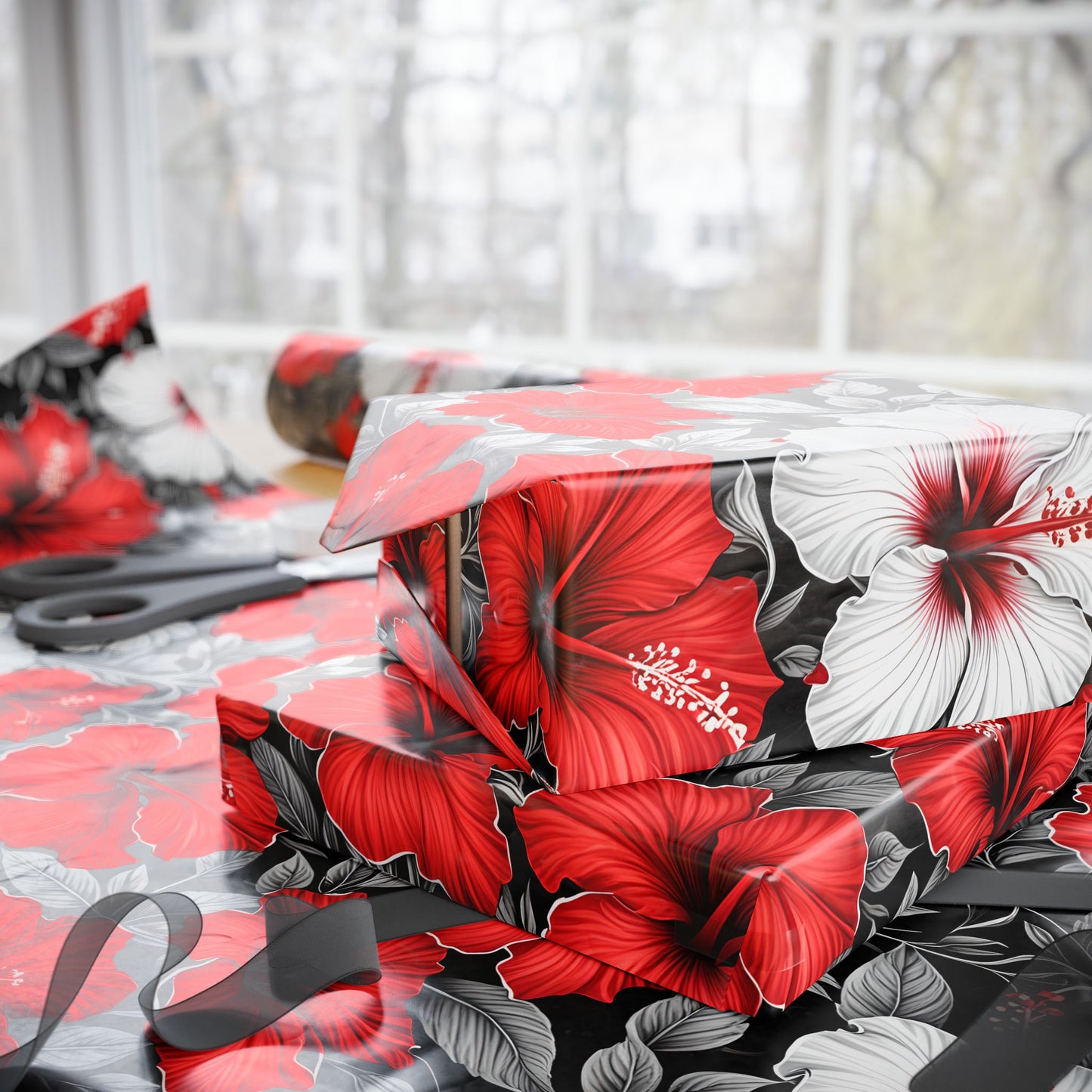 Hibiscus Floral Print Gift Wrapping Paper - Lokipawz