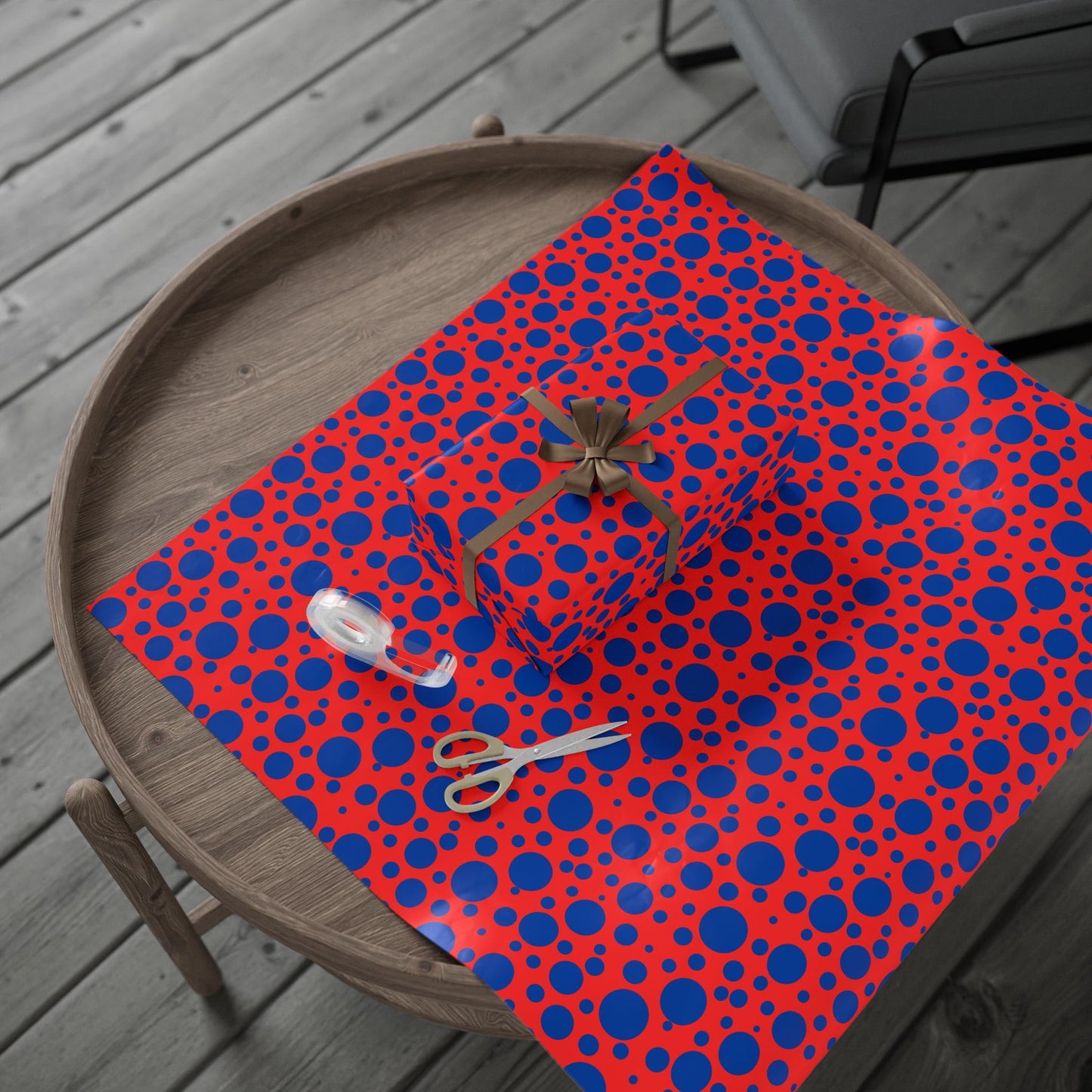 Dot Riot – Bold Blue on Red Modern Wrapping Paper