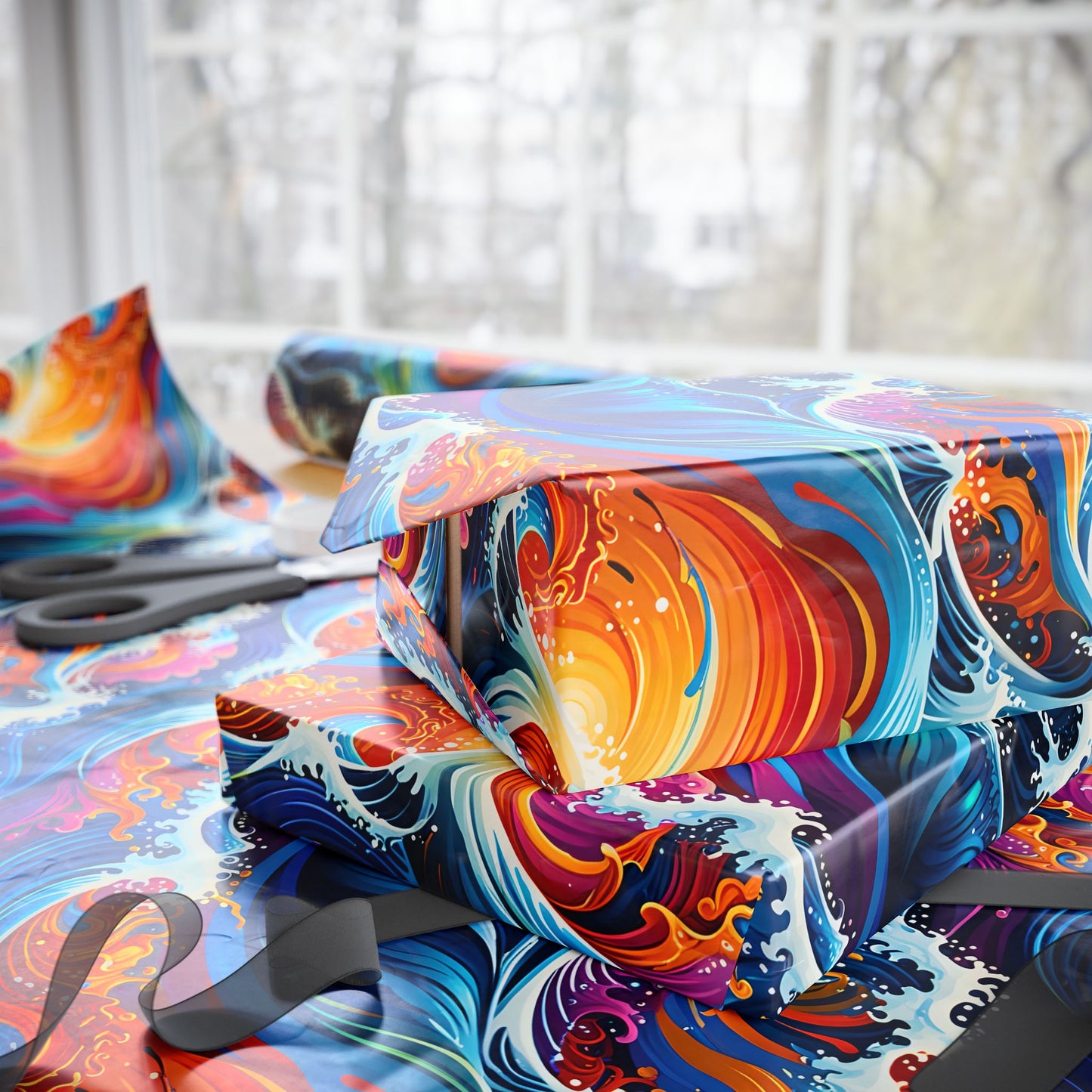 Brightly Colored Ocean Wave Wrapping Papers