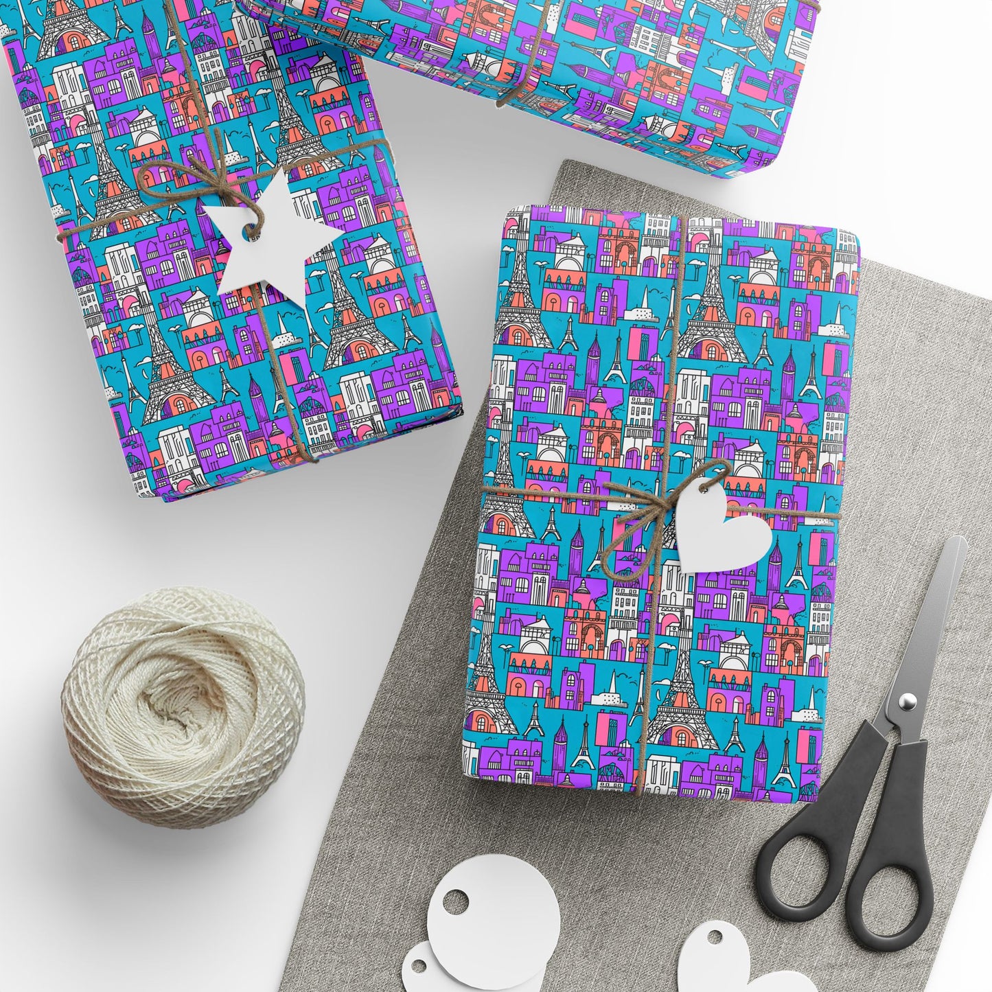 Wrapping Papers - Colorful Blue & Purple Abstract Cityscape