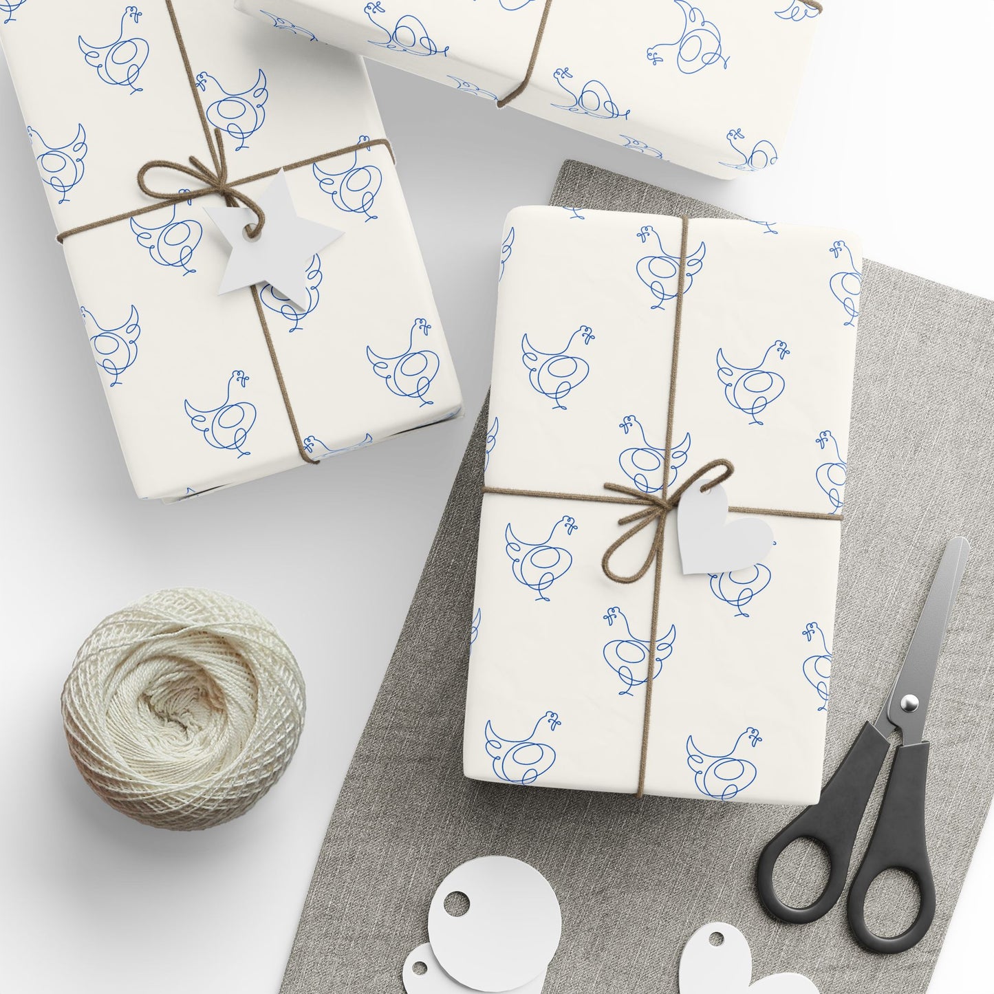 Blue Line Drawing Chicken Wrapping Papers
