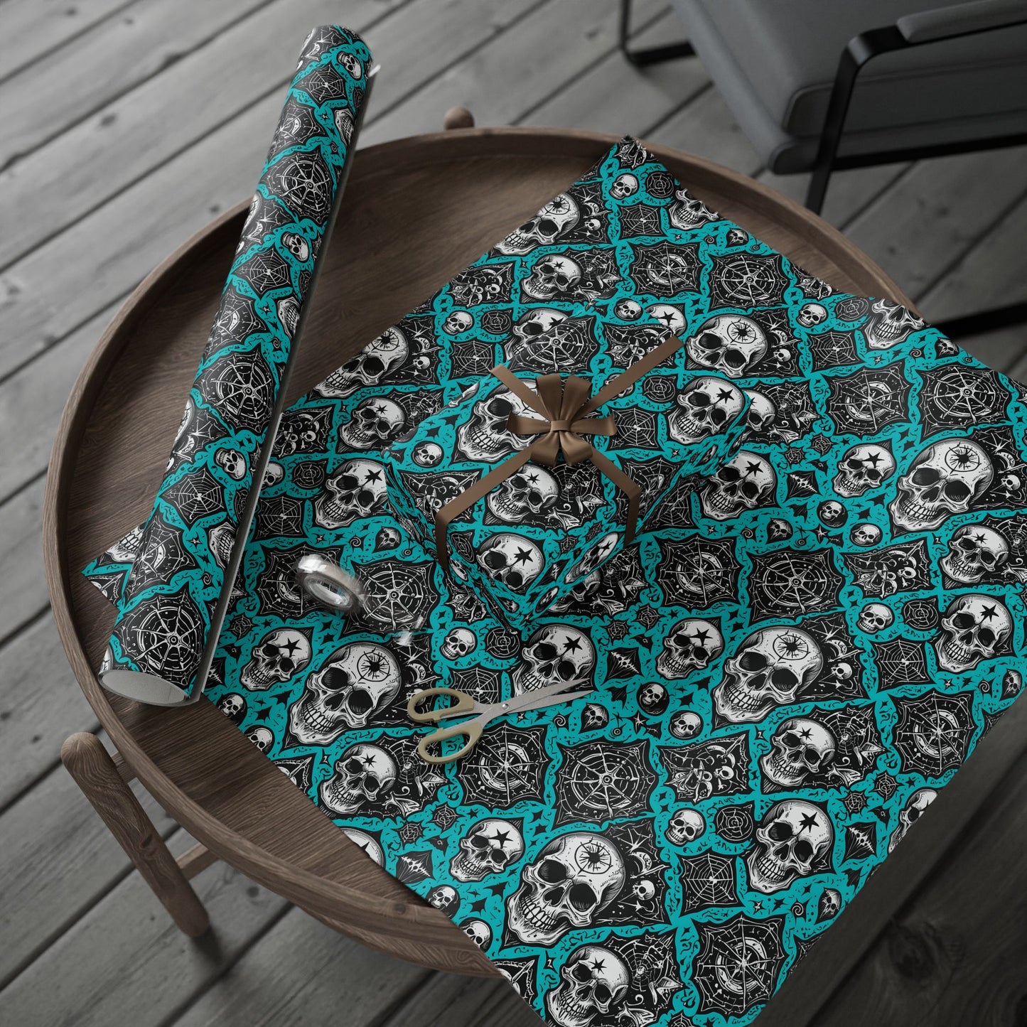 Blue Gothic Skull Wrapping Paper