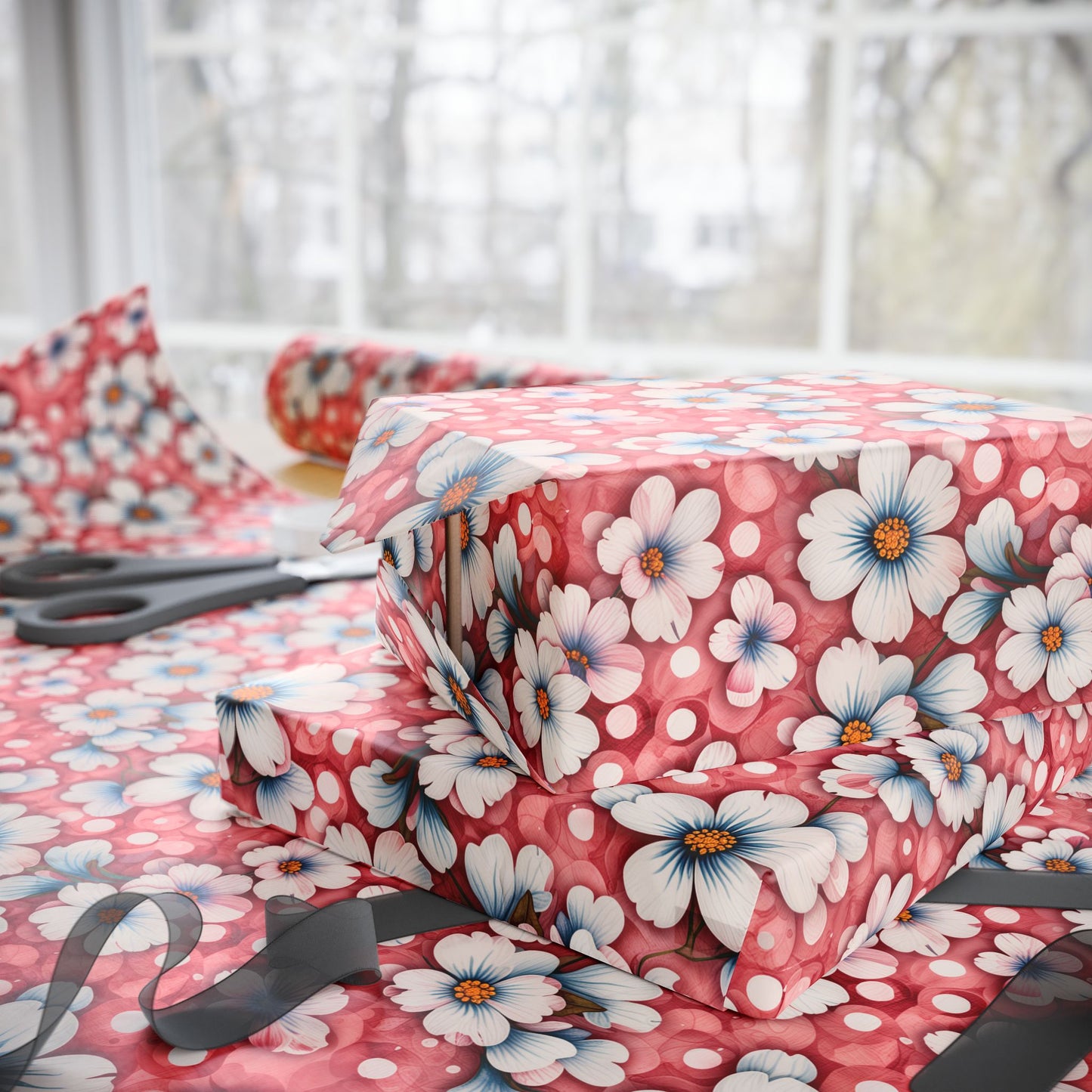 Pink Floral Wrapping Paper Roll