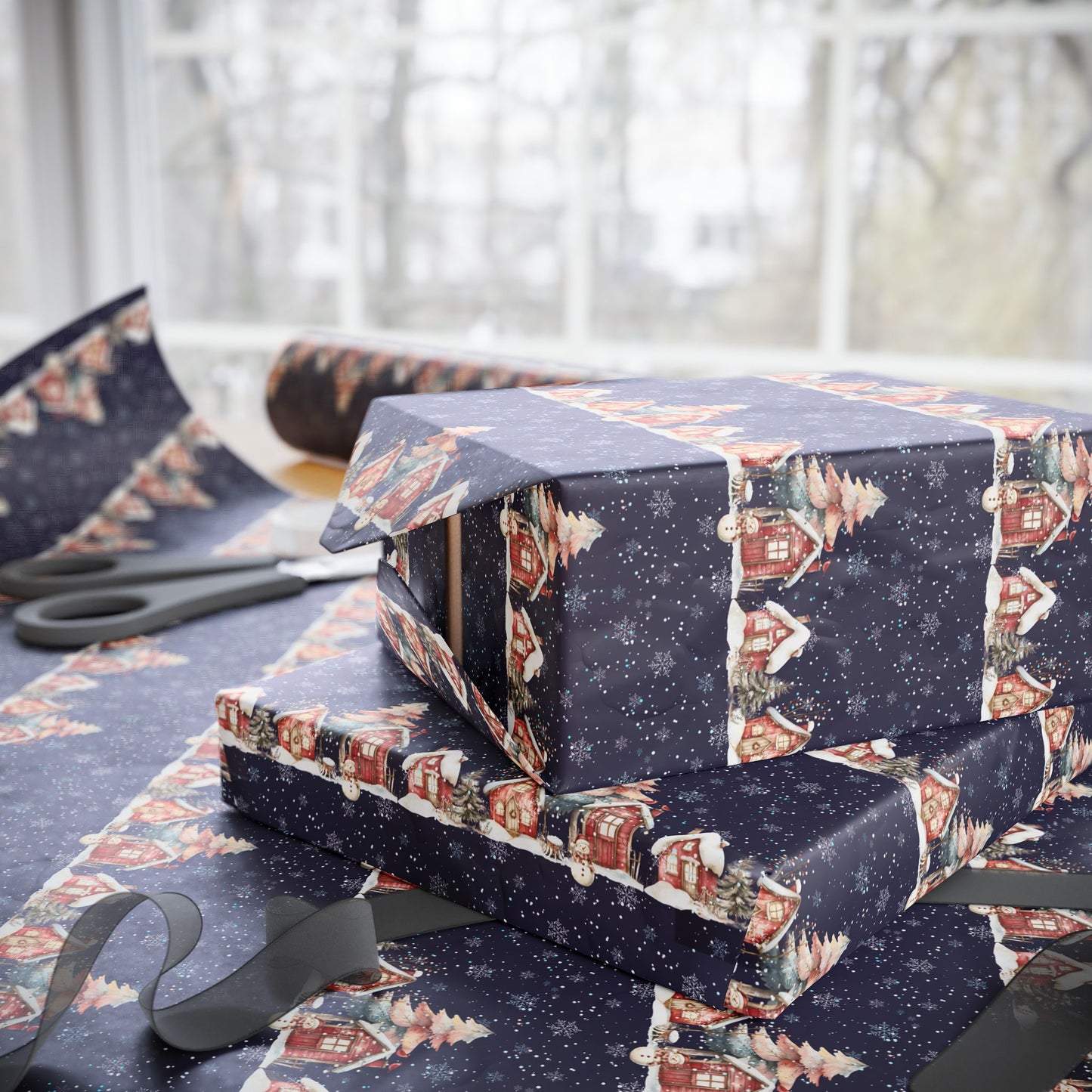 Silent Night, Snowy Light – Winter Village Wrapping Paper