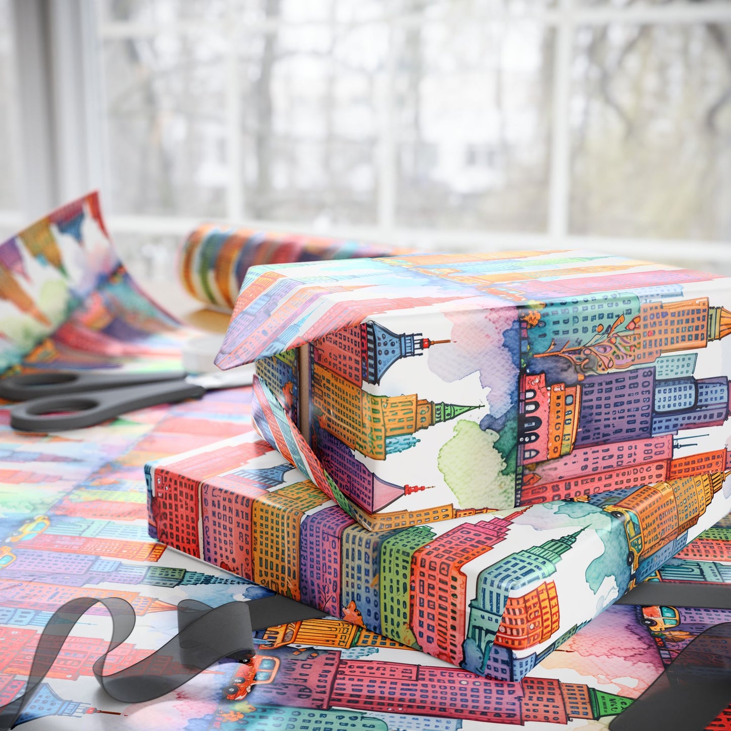 Abstract Cityscape Watercolor Gift Wrap