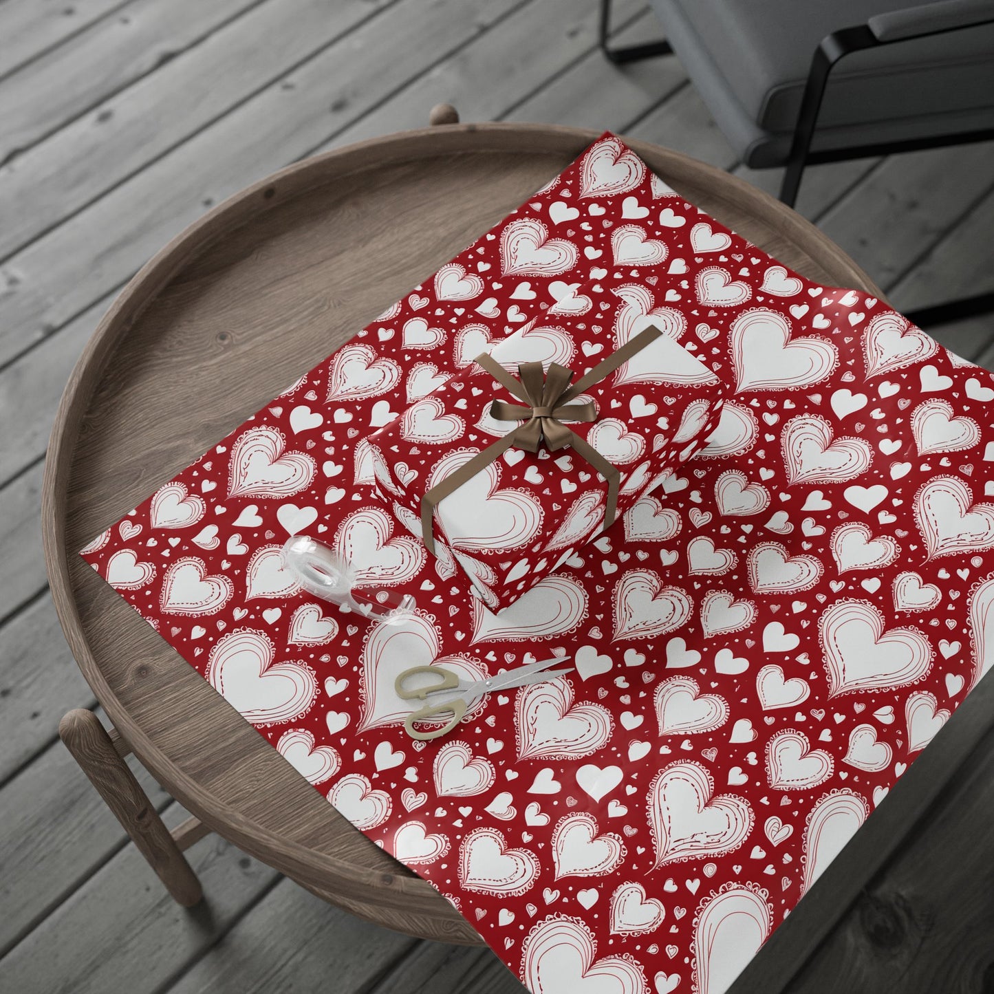 Romantic White and Red Heart Wrapping Papers