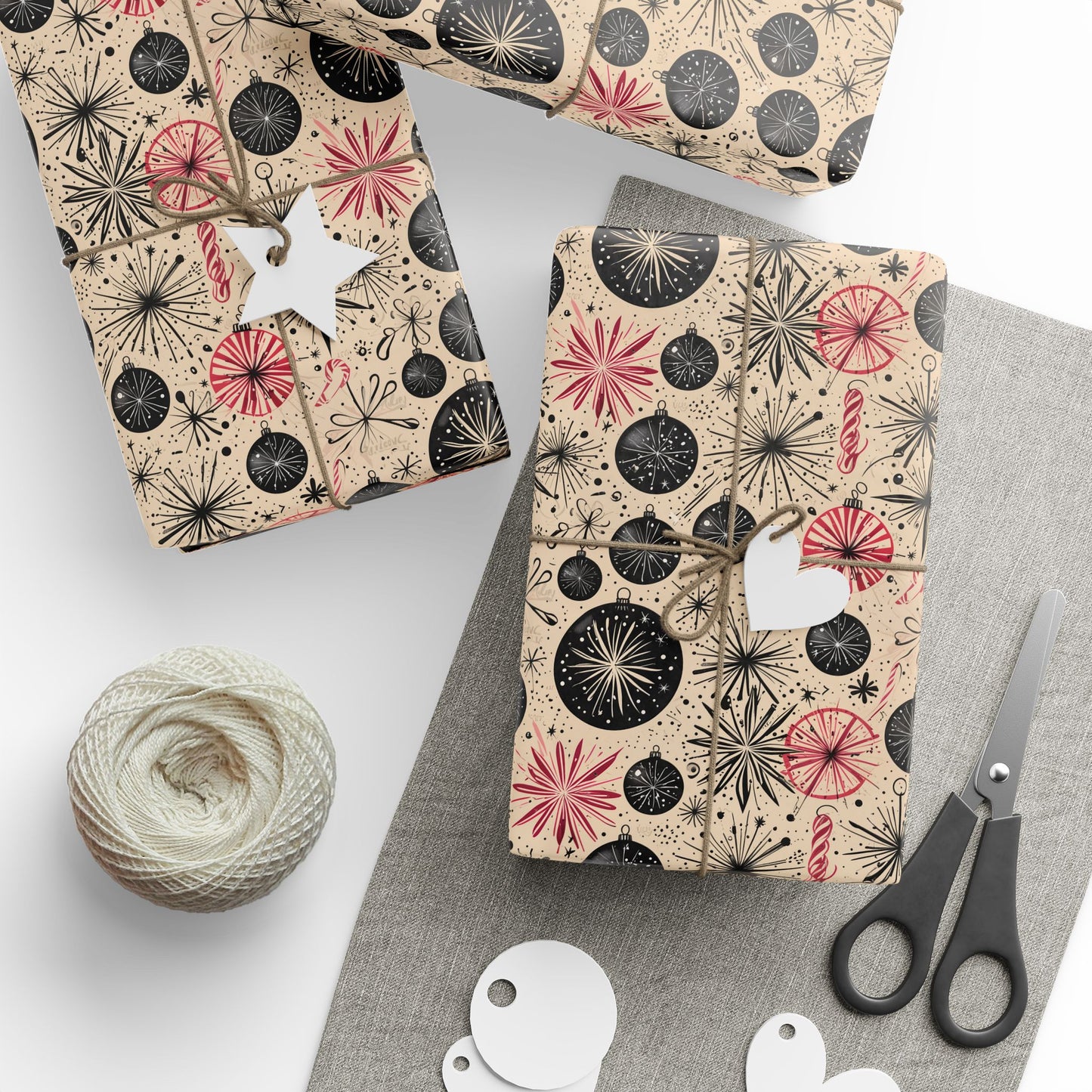 Atomic Tinsel Twist – Mid - Century Ornament Wrapping Paper