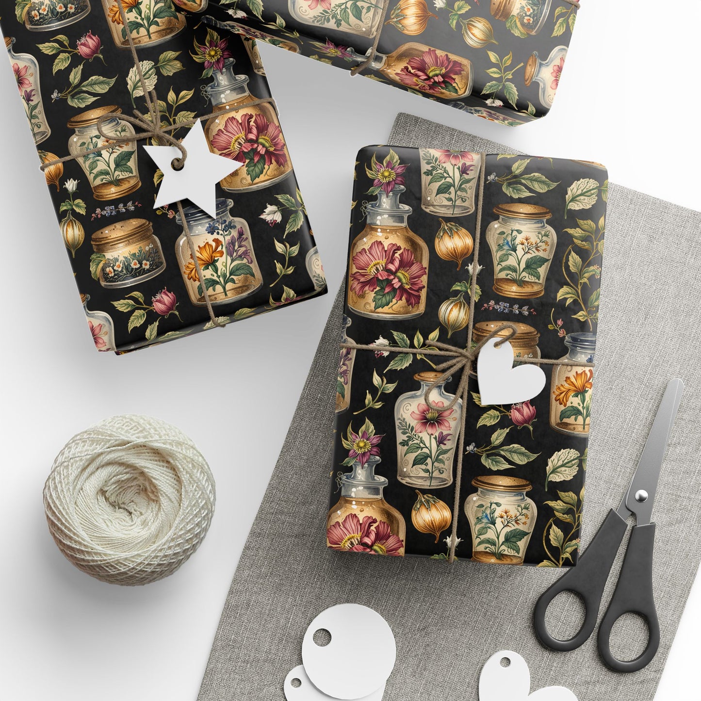 Wrapping Papers - Chic Apothecary Floral Vintage Glass Jar Pattern