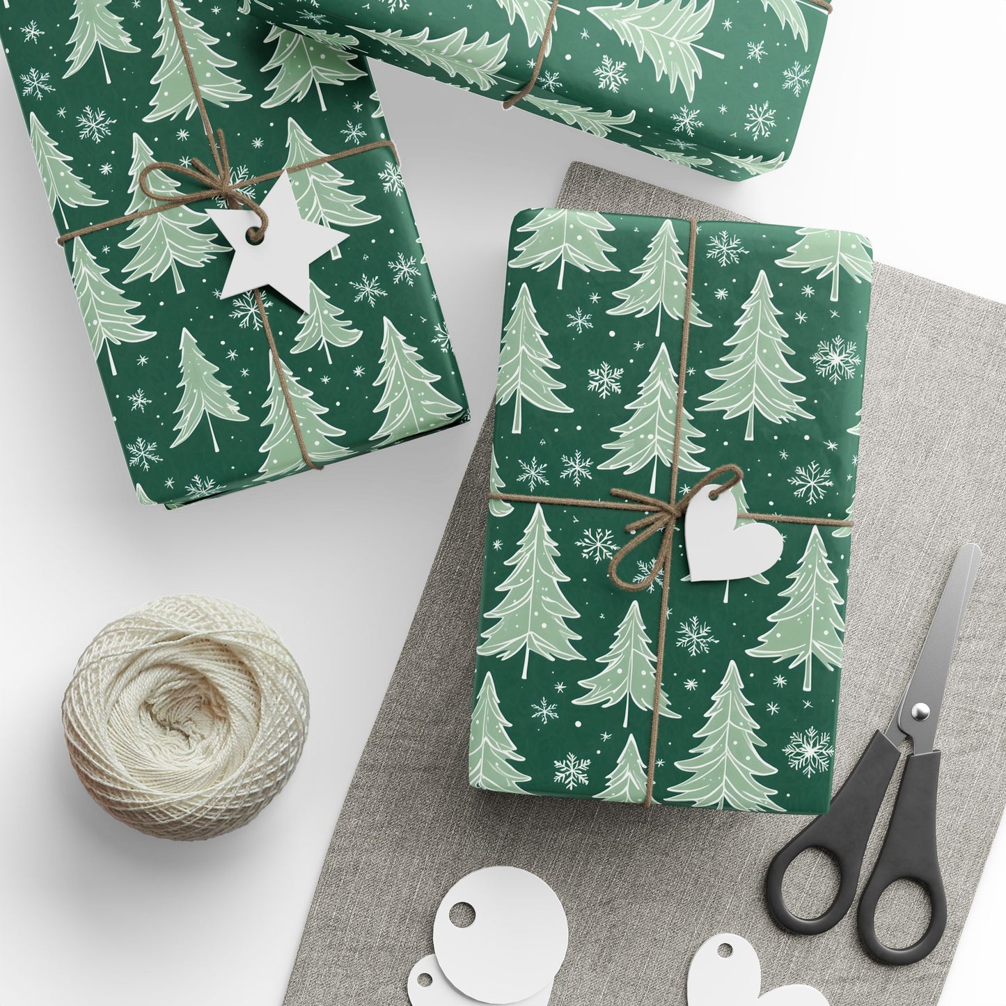 Scandi - Chic Green Christmas Tree Wrapping Paper – Modern Nordic Holiday Gift Wrap