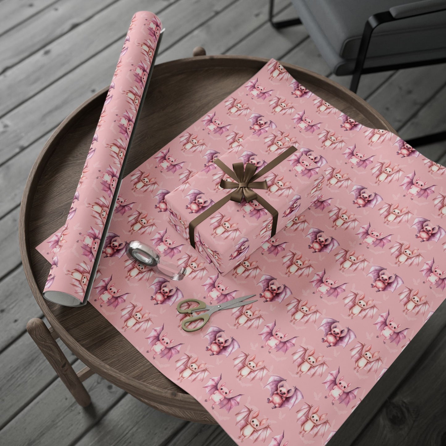 Batty & Blush – Pink Watercolor Bat Wrapping Paper