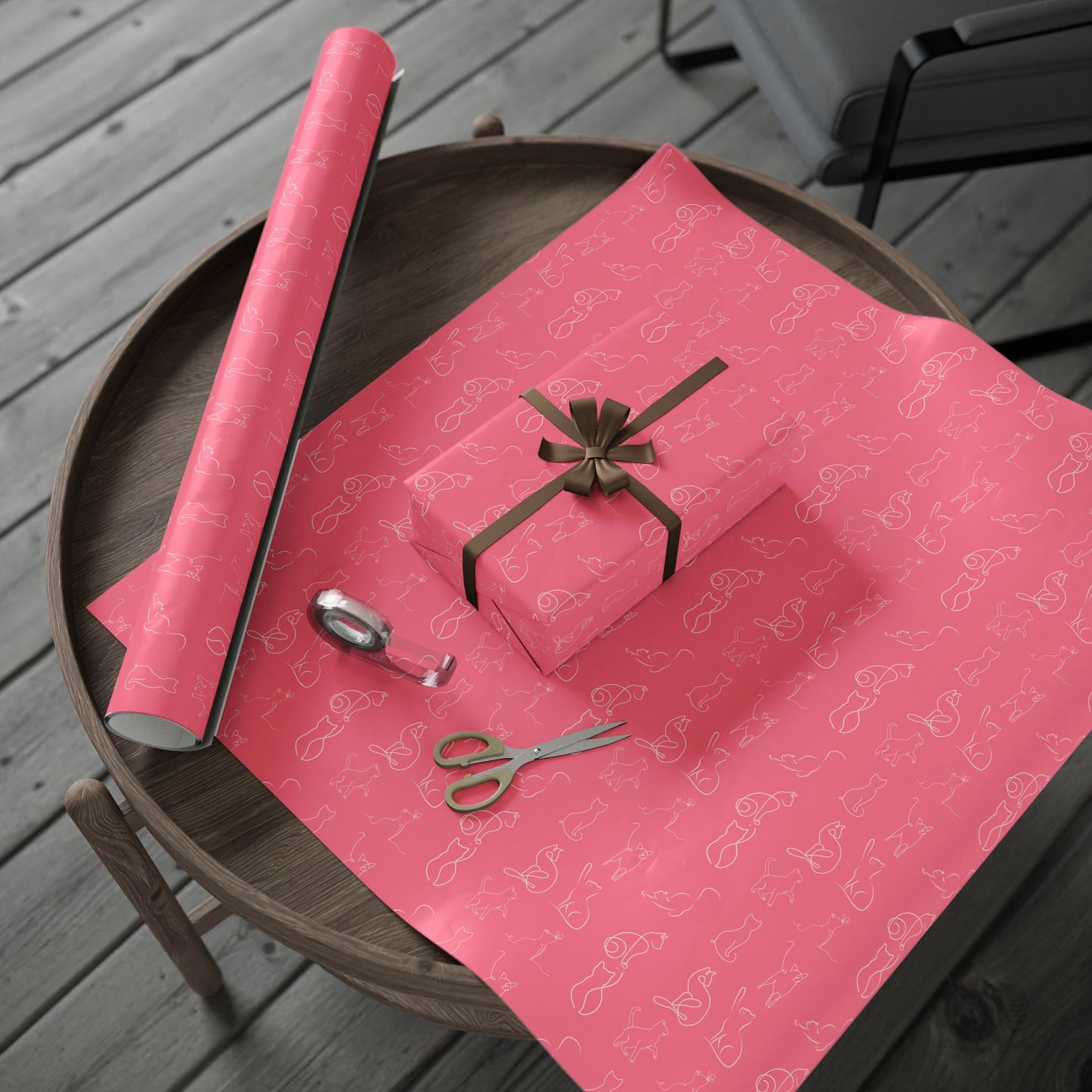 Whimsical Pink Cat Wrapping Paper