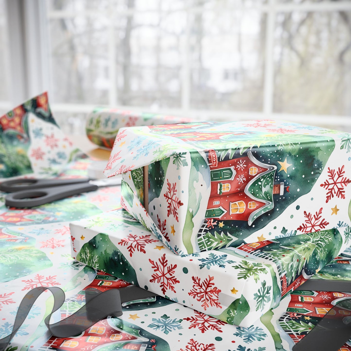Merry Little Postcode – Whimsical Winter Village Wrapping Paper