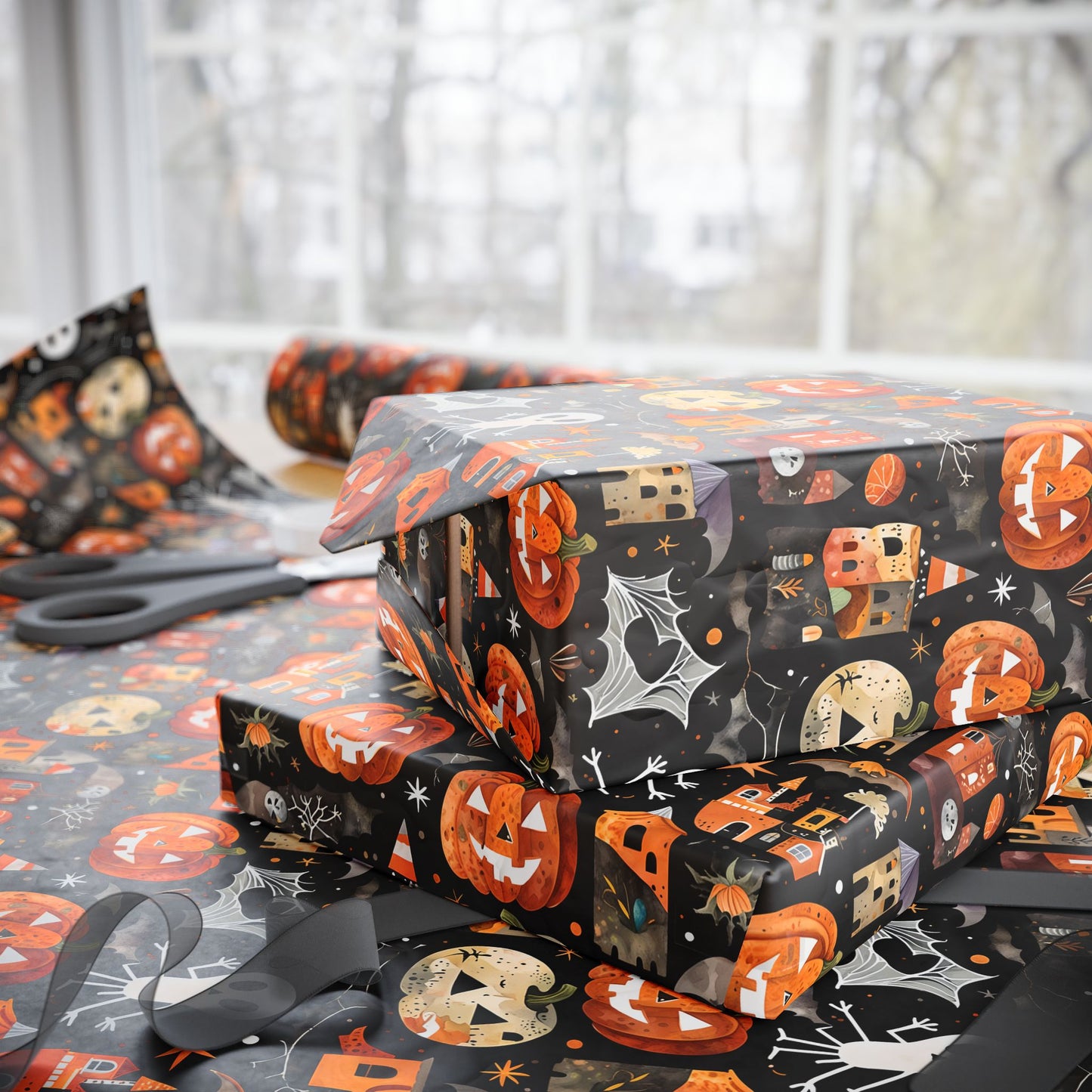 Halloween Wrapping Paper – Pumpkin & Ghost Design for Spooky Fun