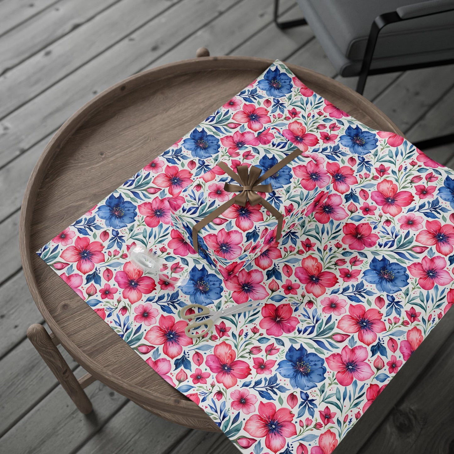 Pink and Blue Watercolor Flowers