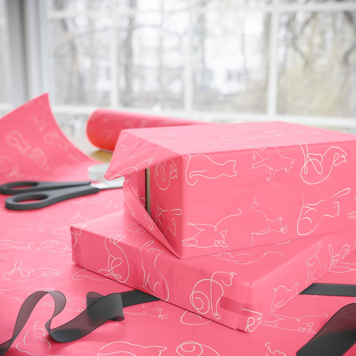 Whimsical Pink Cat Wrapping Paper