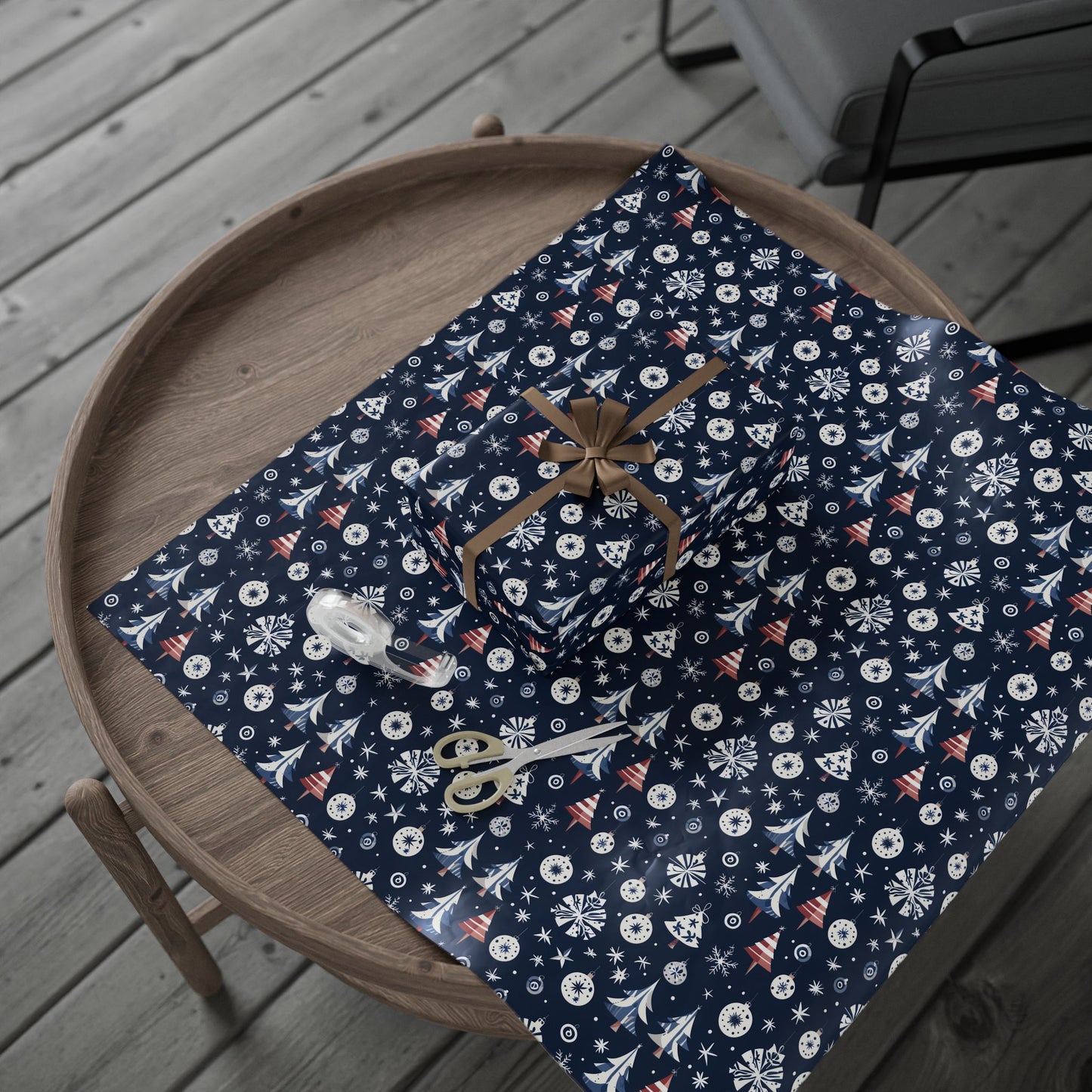 Stylish Navy Christmas Gift Wrap
