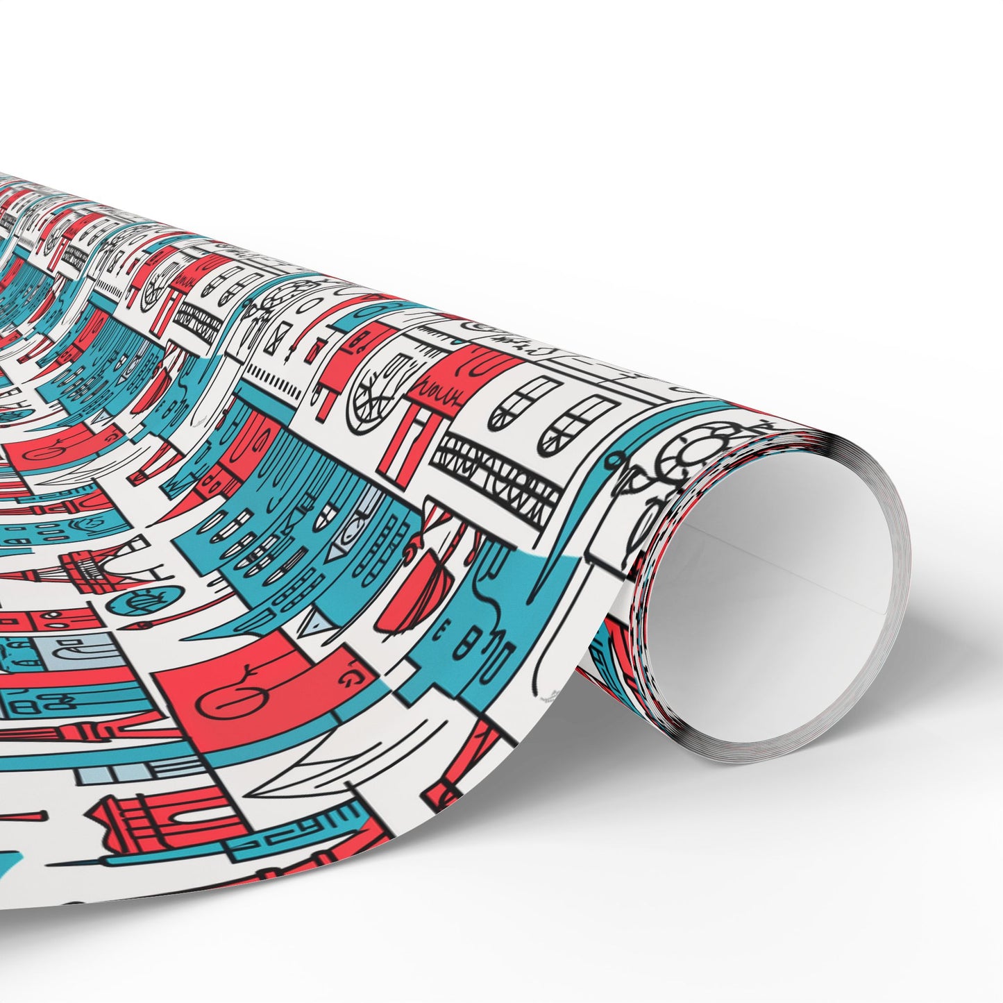 Wrapping Papers: Colorful Blue & Red Abstract Cityscape
