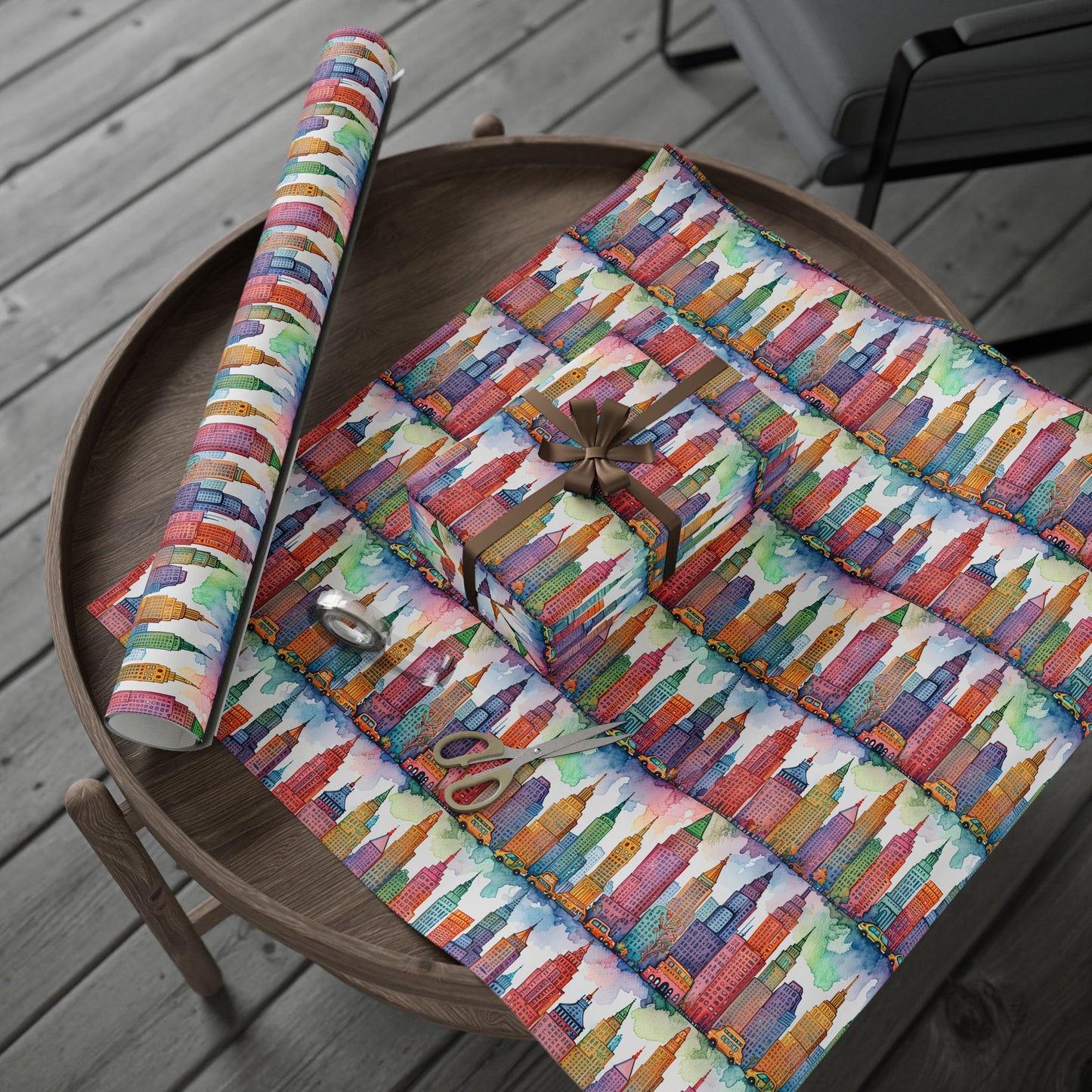 Abstract Cityscape Watercolor Gift Wrap