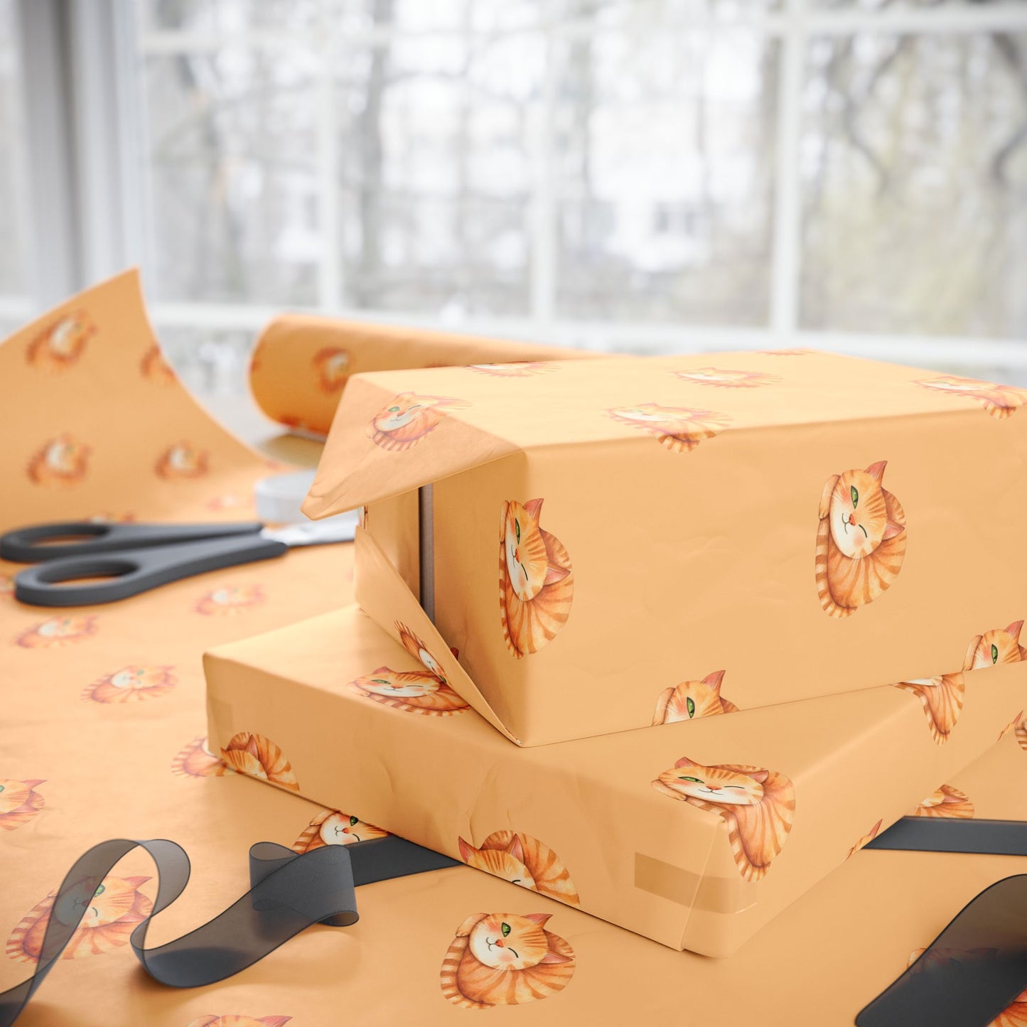 Sleepy Orange Cat Gift Wrap