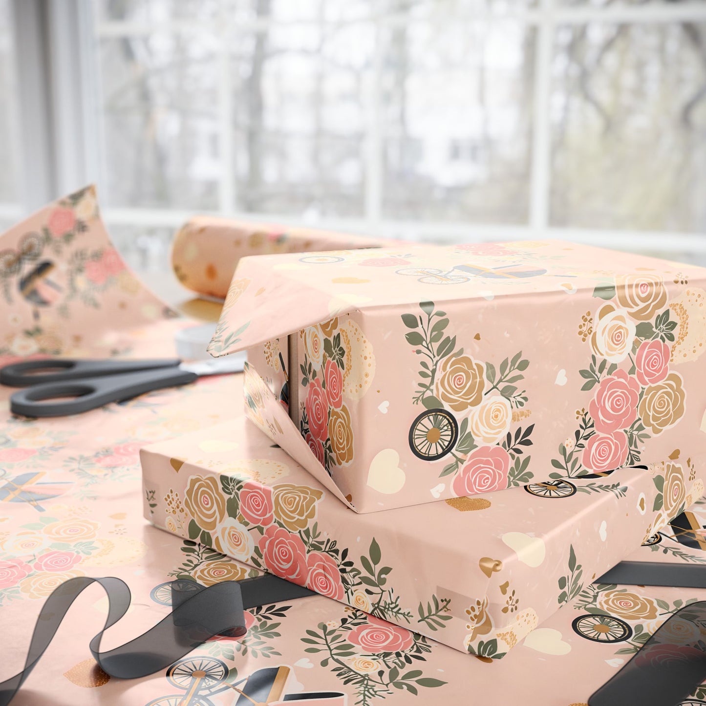 Wrapping Papers - Baby Shower Pattern with Flowers and Carriages