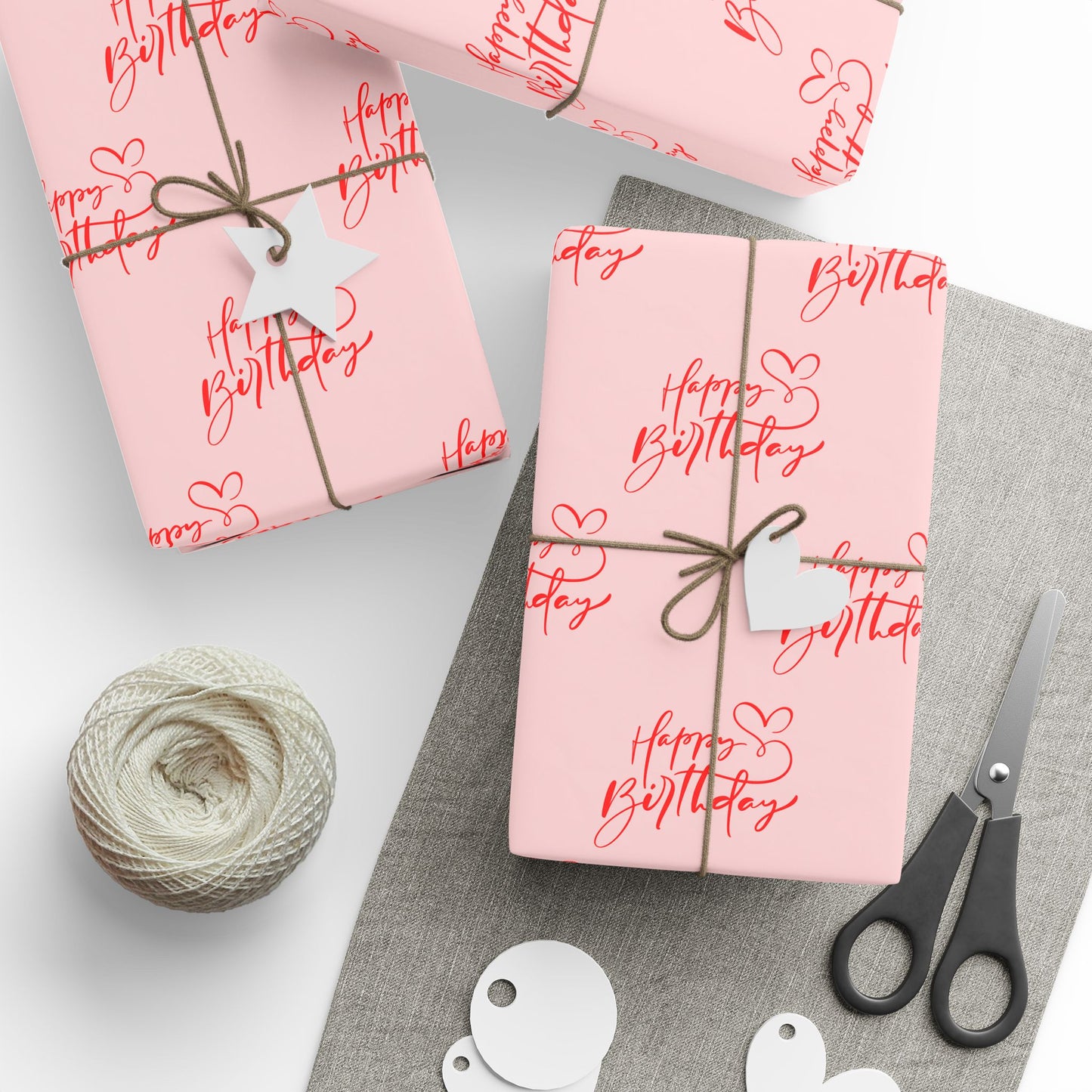 Cute Red and Pink Happy Birthday Wrapping Paper