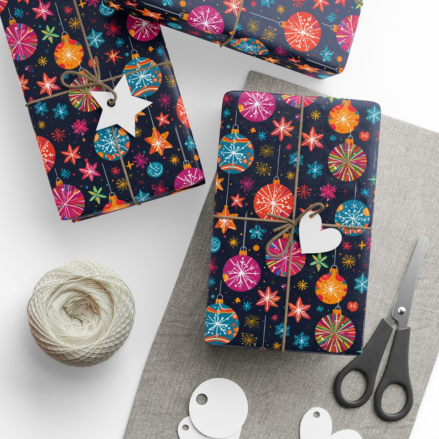 Bauble Blitz – Neon Ornament Holiday Wrapping Paper