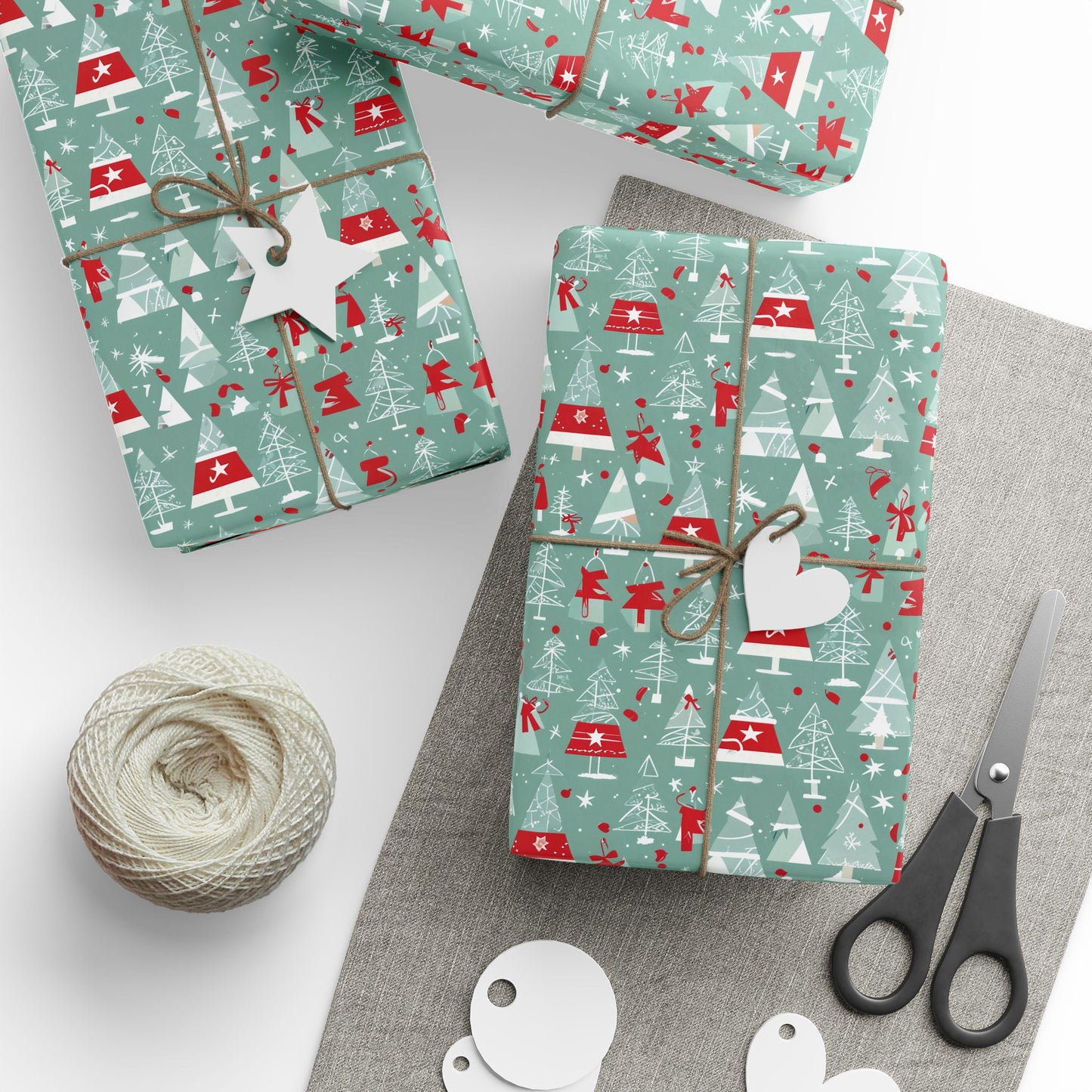 Mid - Century Mistletoe – Retro Tree Wrapping Paper