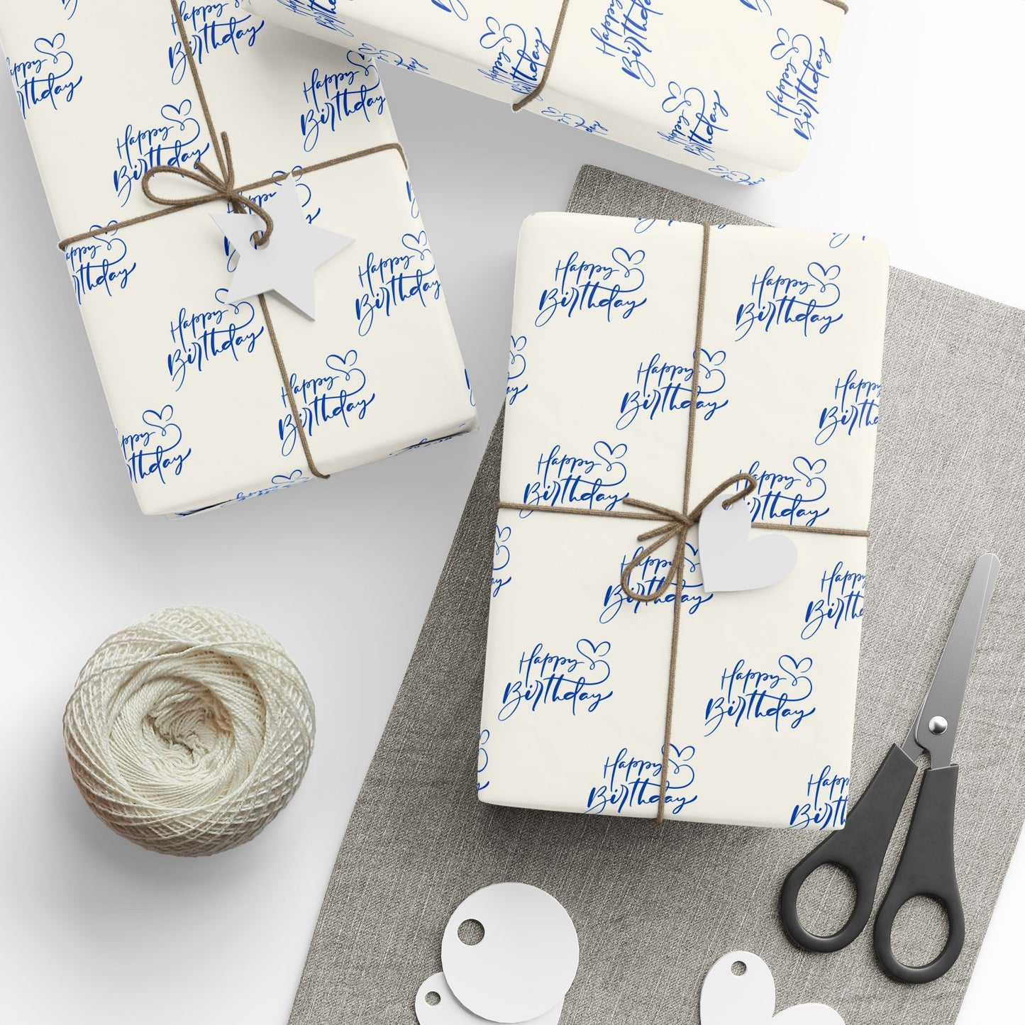 Blue Script Happy Birthday Wrapping Paper