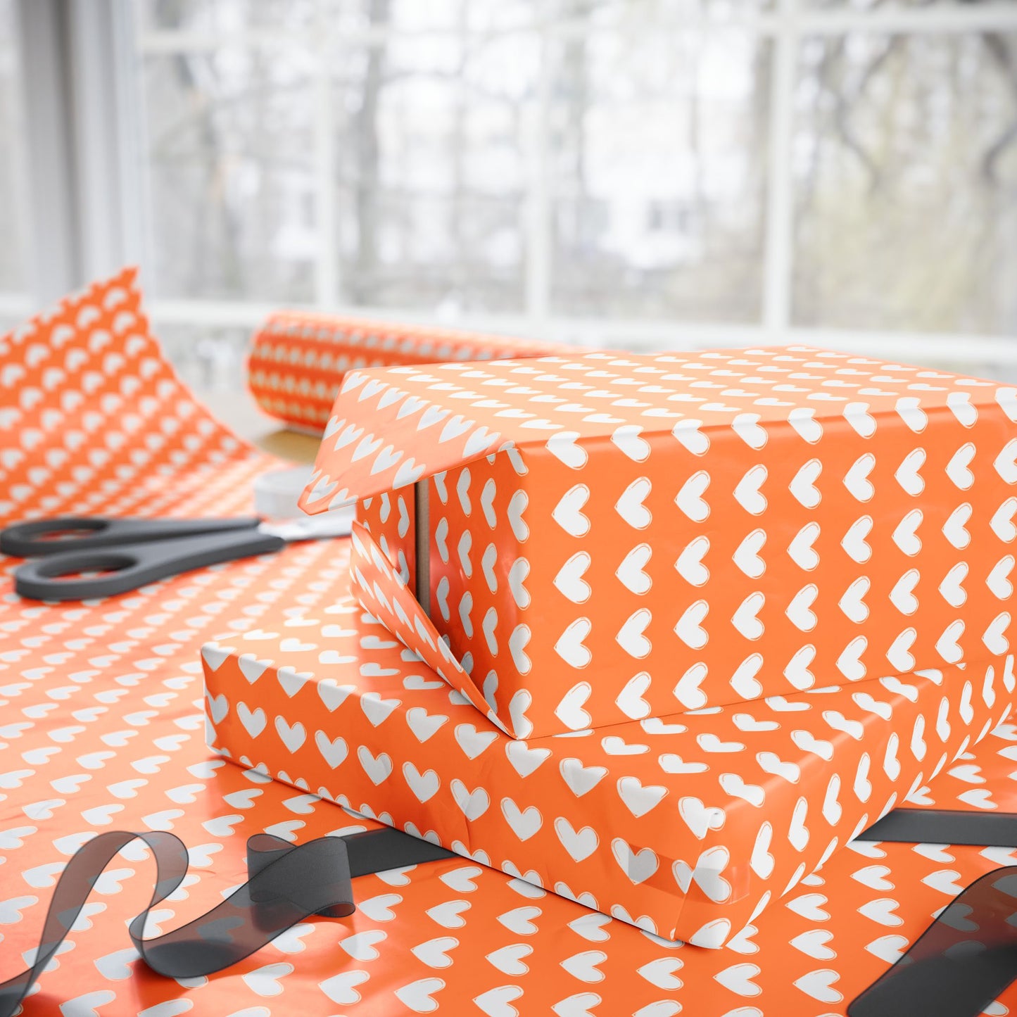 Orange Cheerful Heart Pattern Wrapping Paper