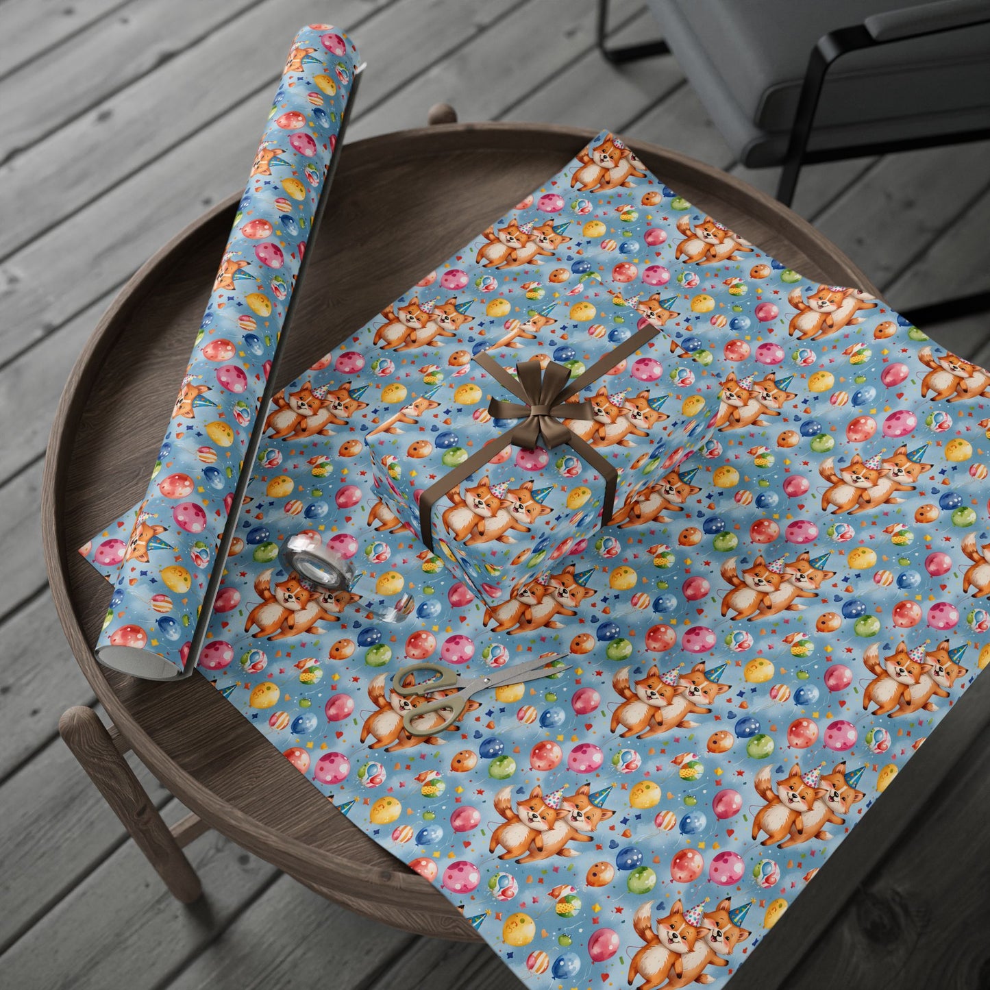Cute Fox and Balloon Gift Wrap Birthday Party Decor for Kids or Cool Adults