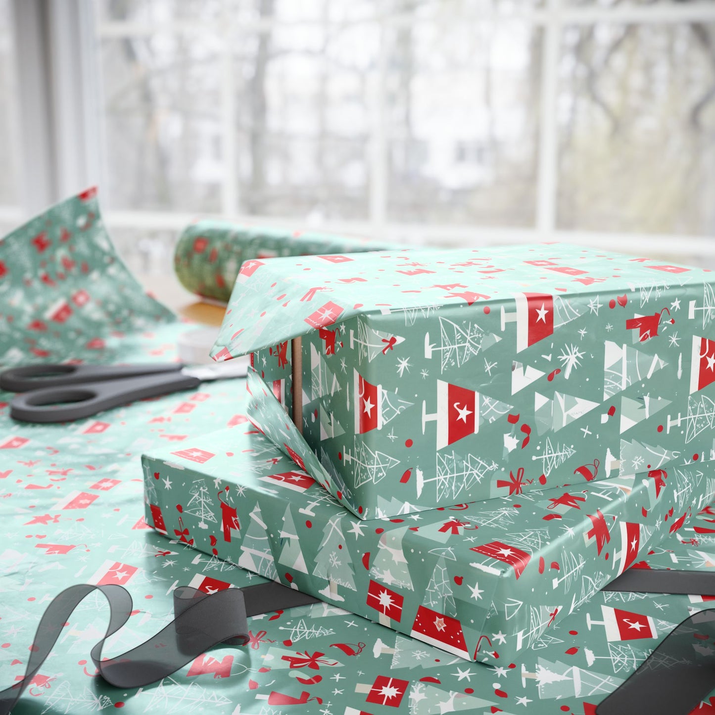 Mid - Century Mistletoe – Retro Tree Wrapping Paper