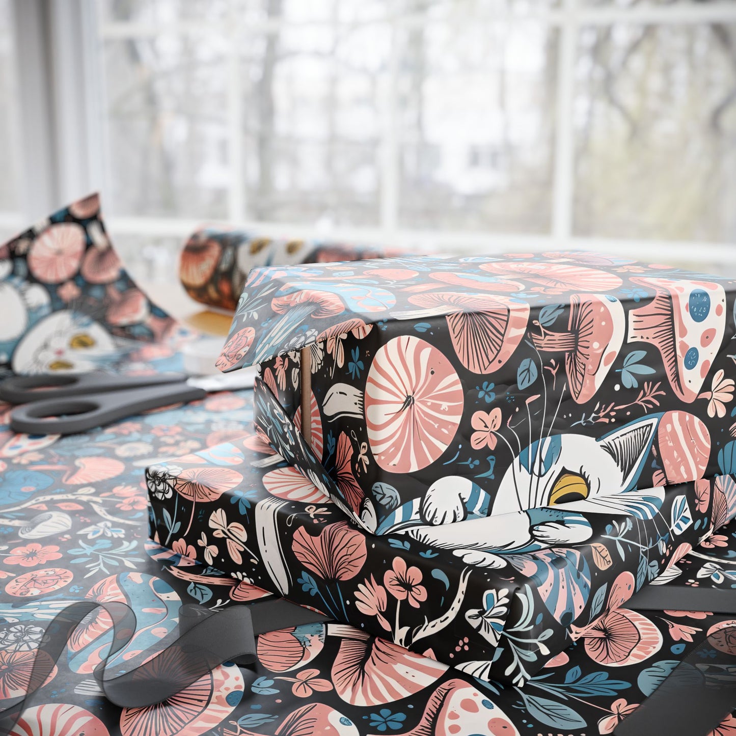 Whimsical Cheshire Cat Wrapping Paper Set - Alice in Wonderland