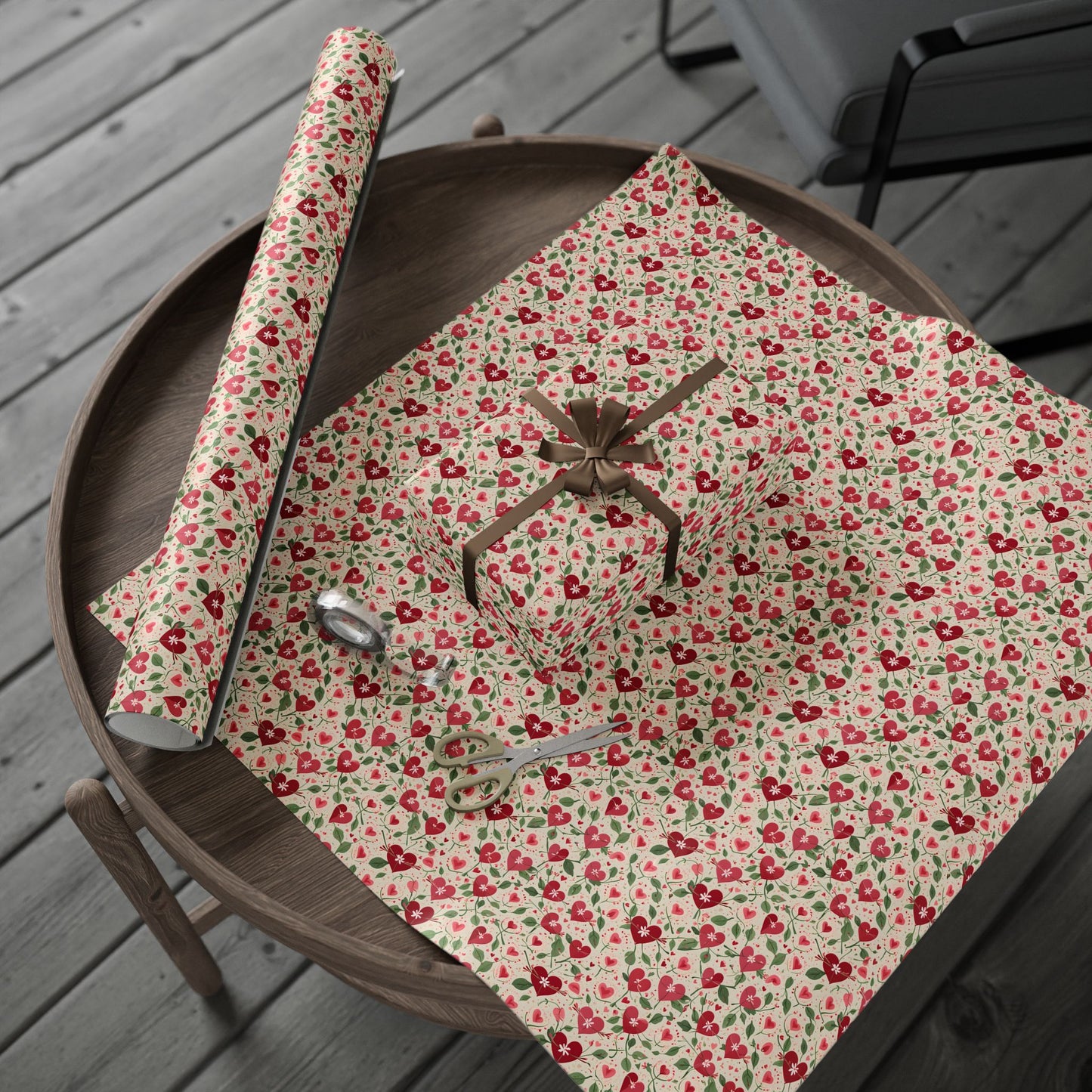 Orange Floral & Heart Wrapping Paper