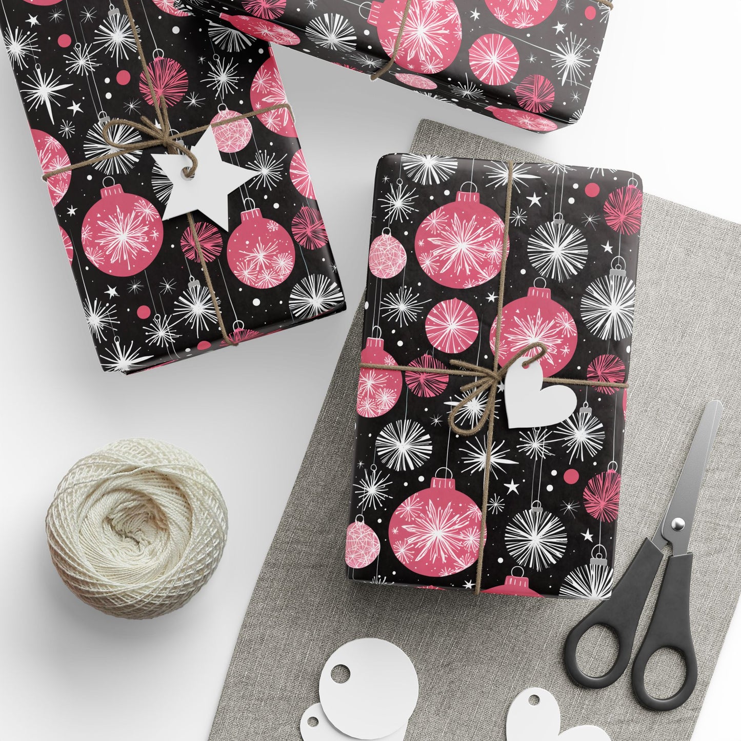 Bubble Glam & Bauble Jam – Pink Retro Ornament Wrapping Paper