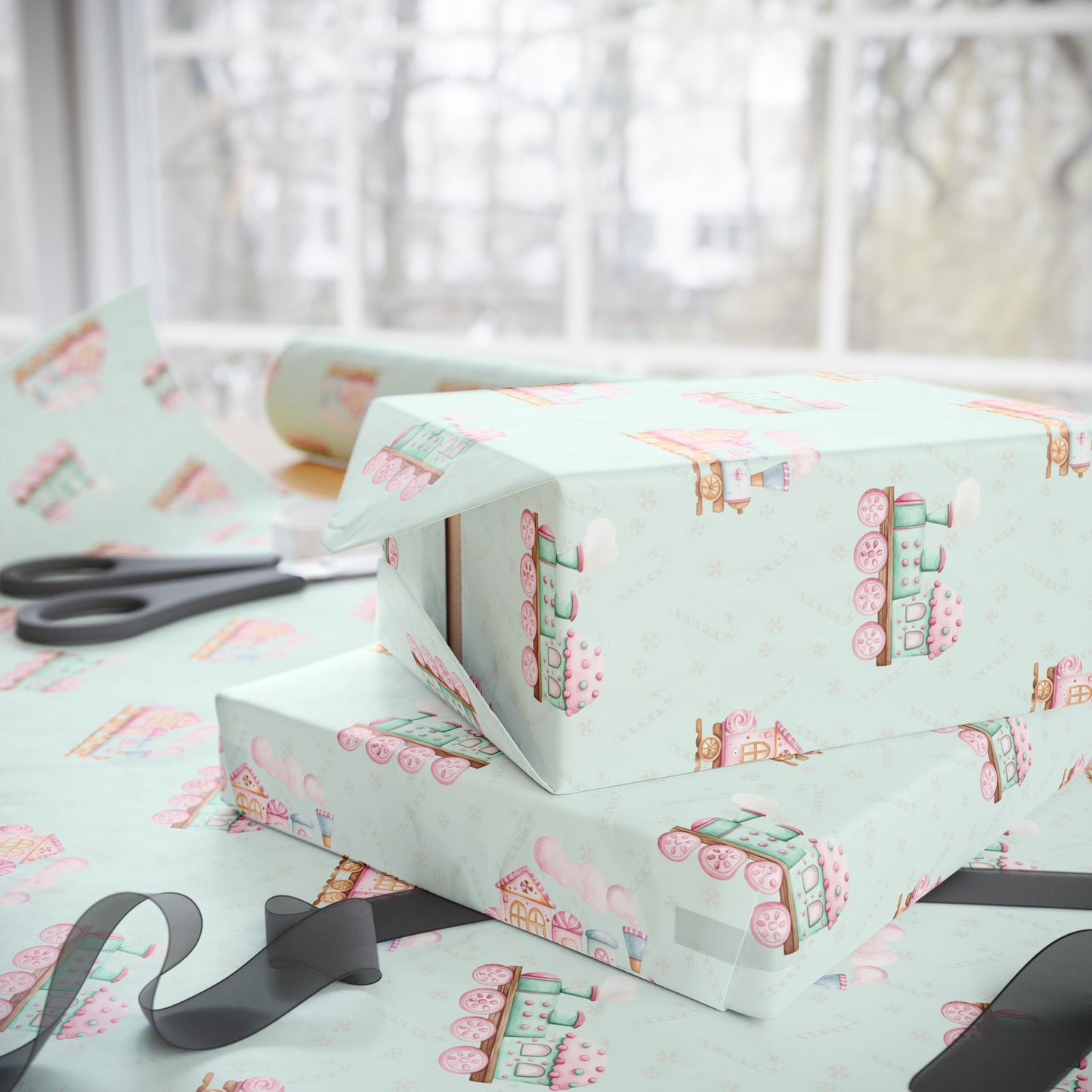 The Sweet Express – Gingerbread Christmas Train Wrapping Paper