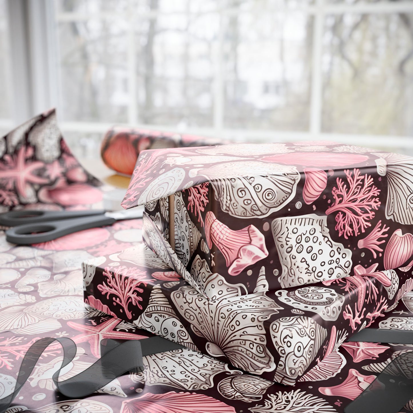 Pink Seashell Beach Theme Wrapping Paper