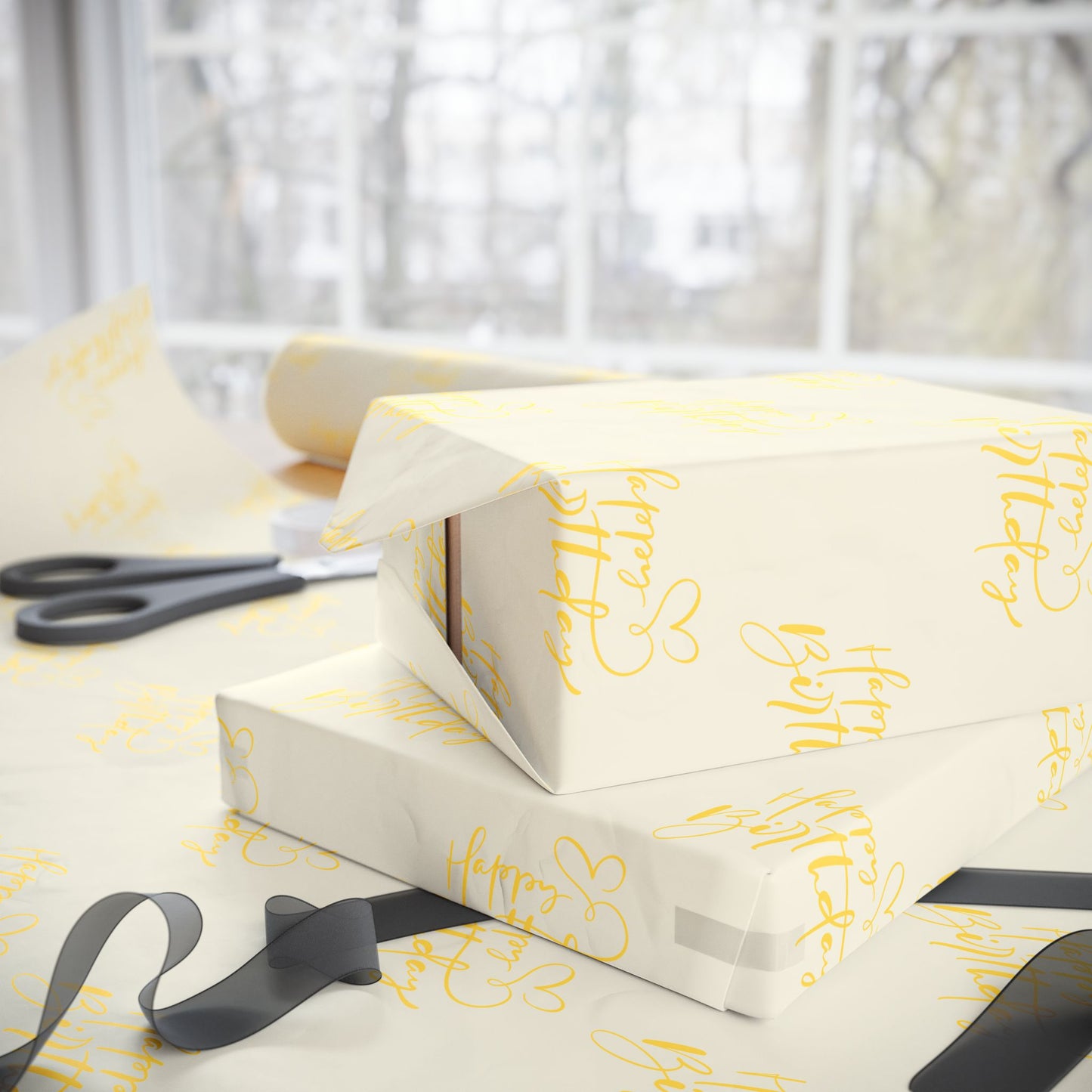 Elegant Yellow Happy Birthday Wrapping Paper