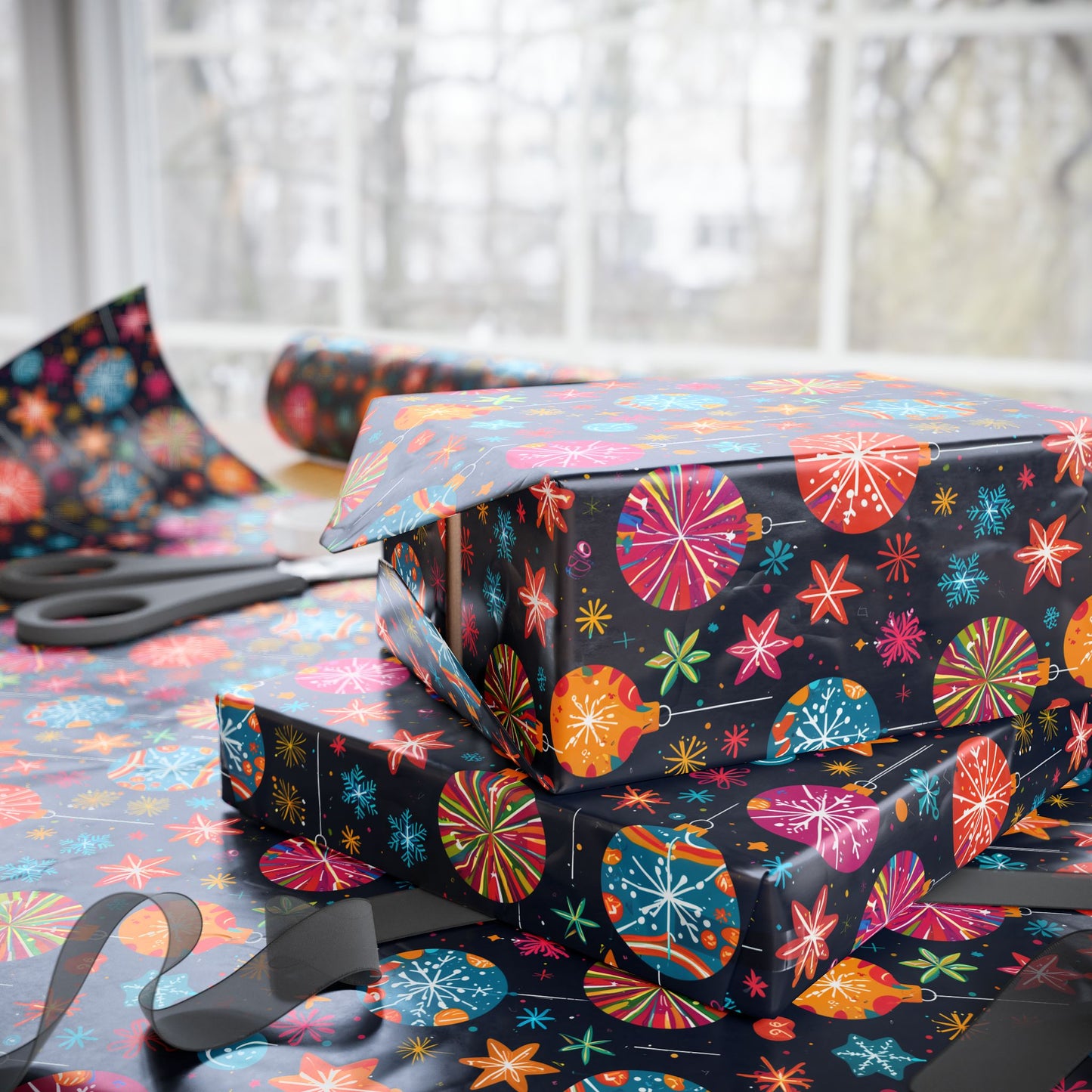 Bauble Blitz – Neon Ornament Holiday Wrapping Paper